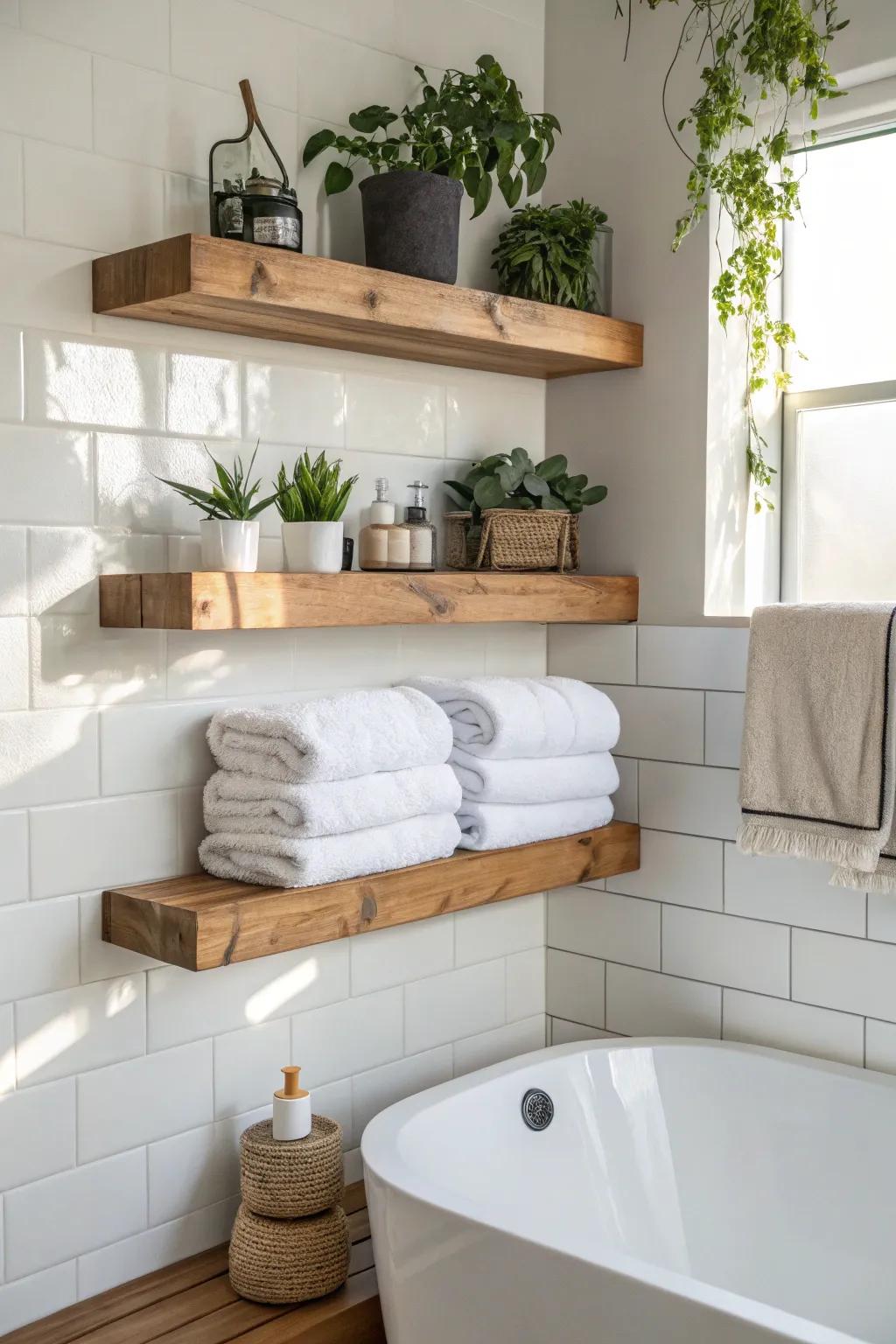 Floating shelves offer elegance combined with added storage.