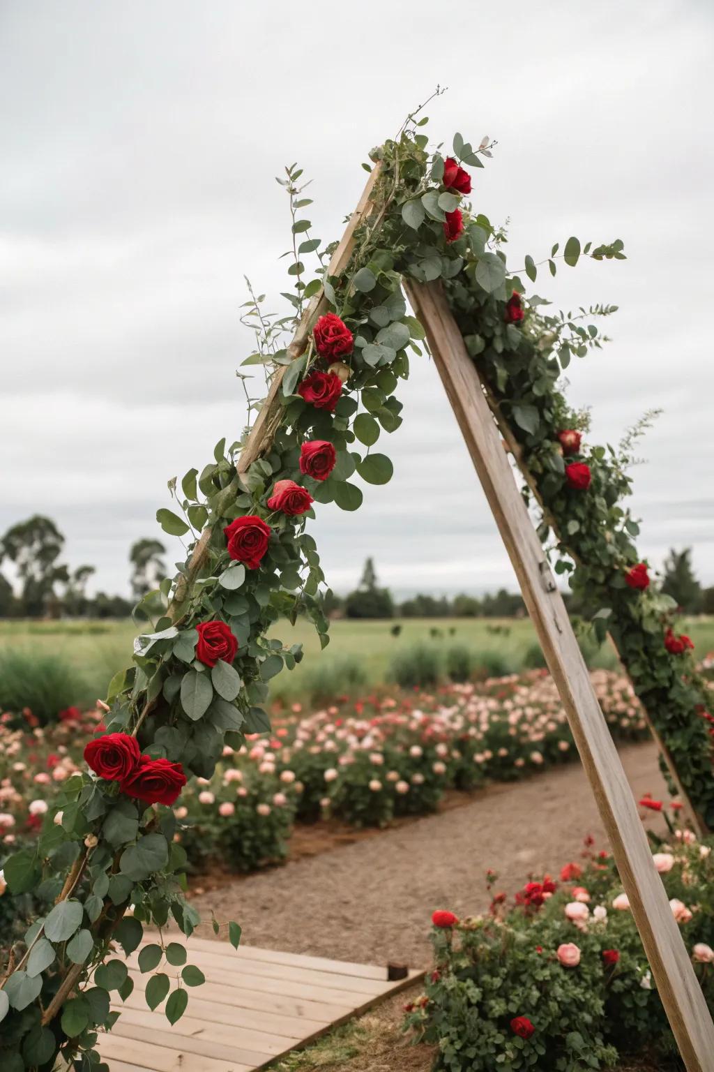 A floral triangle arch infusing any setting with grace and romance.