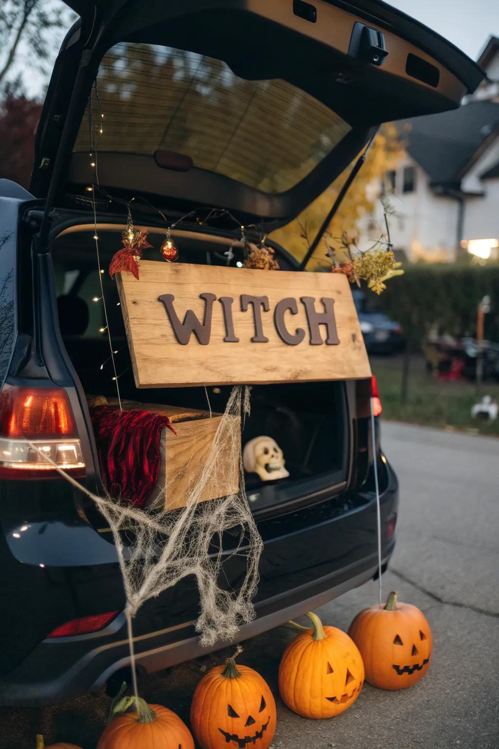 A bewitching greeting board establishes the magical mood for your trunk.