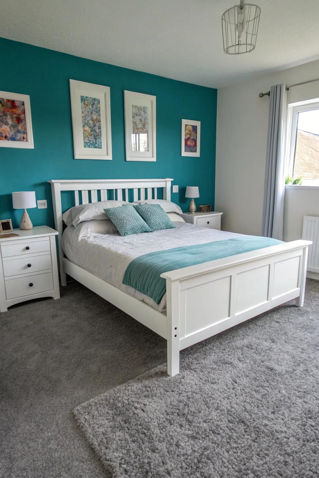 A vibrant azure wall paired with simple design elements.