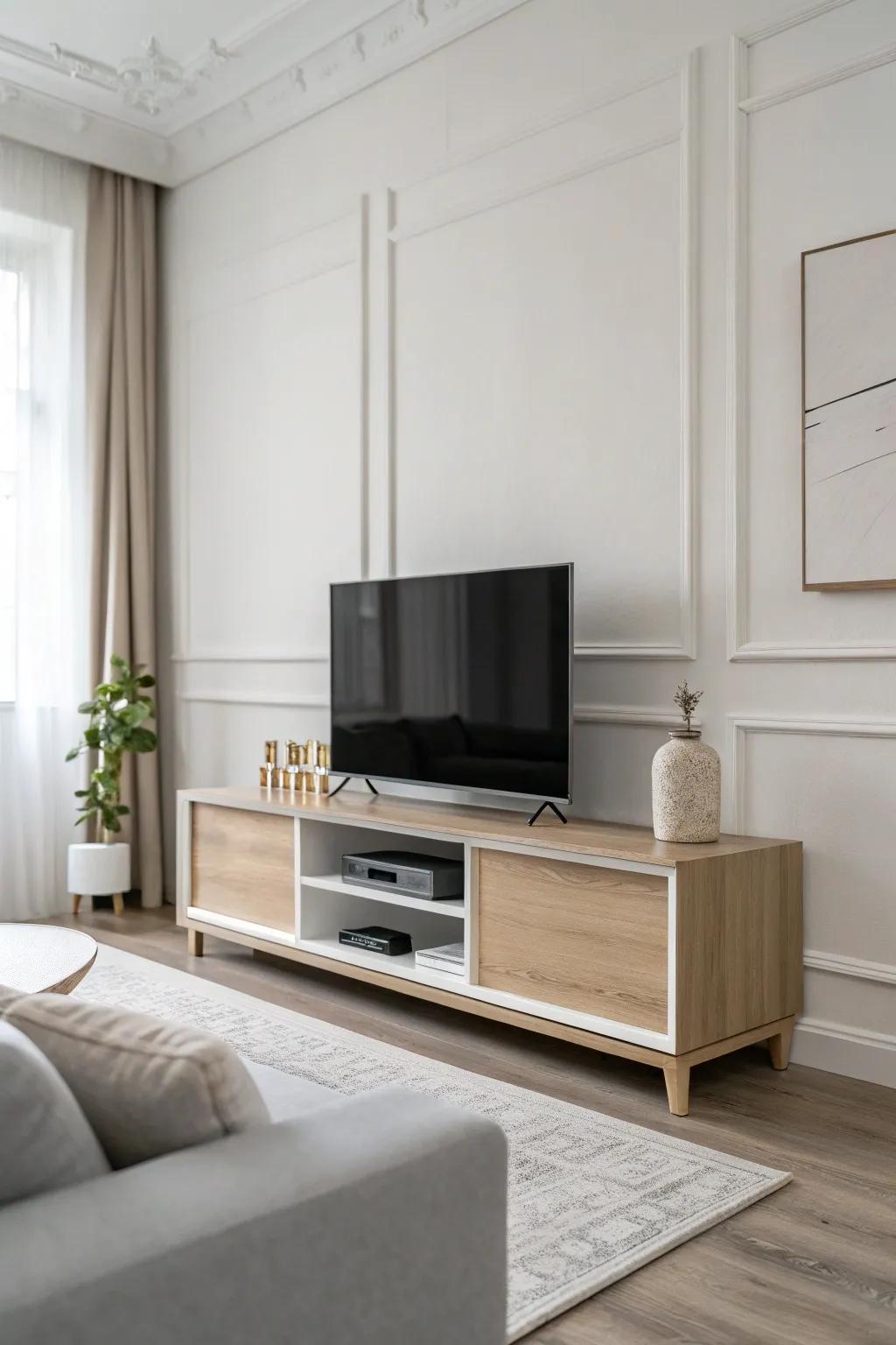 A minimalist TV stand is the perfect addition to a modern living room.