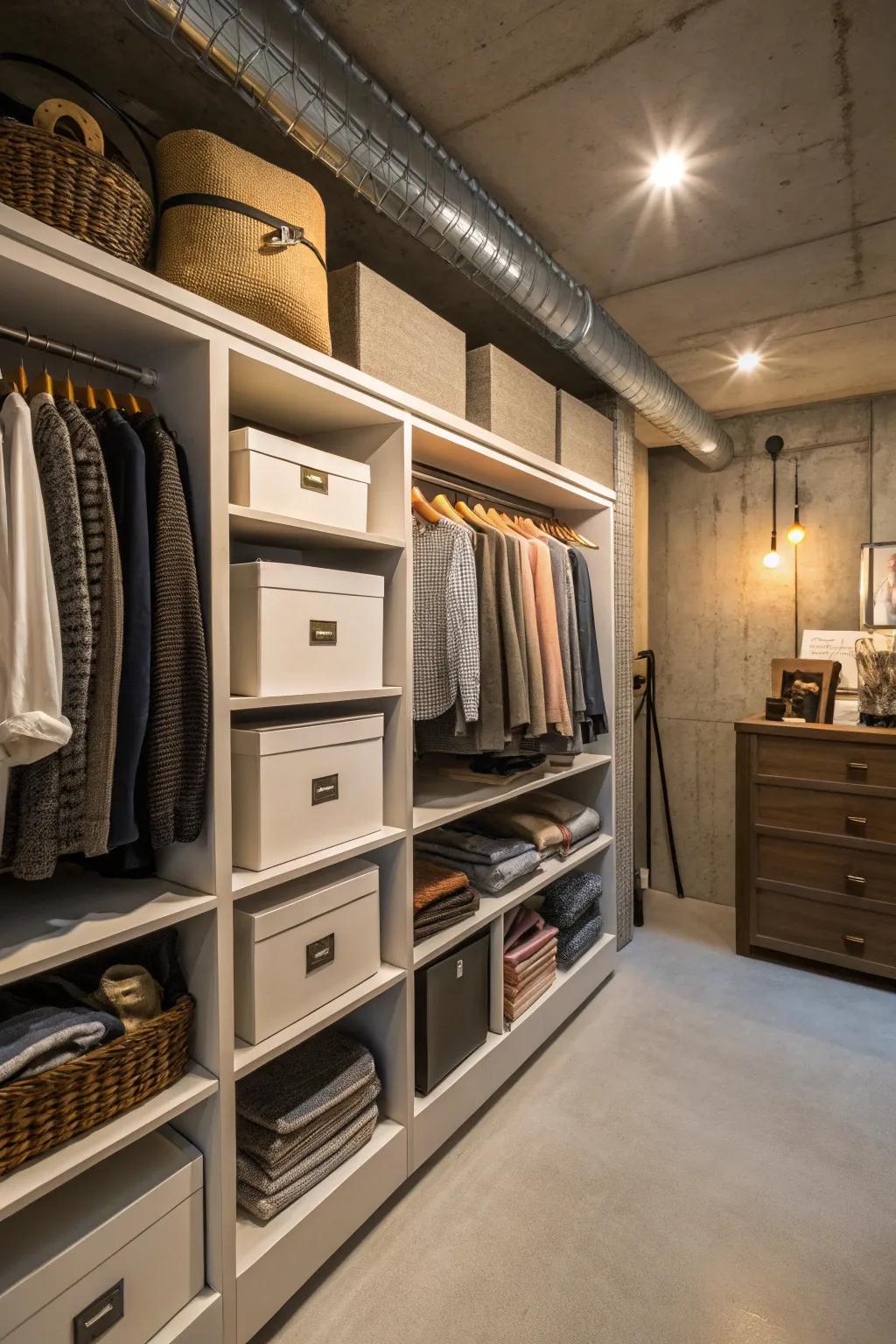 Exposed shelving turns organization into a delight.