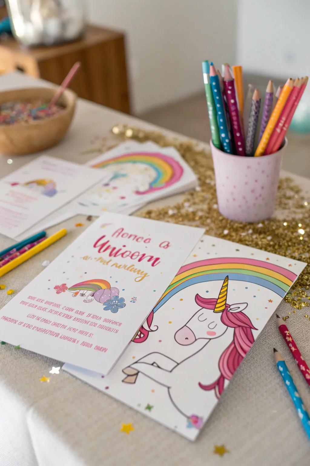 Lovingly crafted handmade unicorn invites radiate charm.