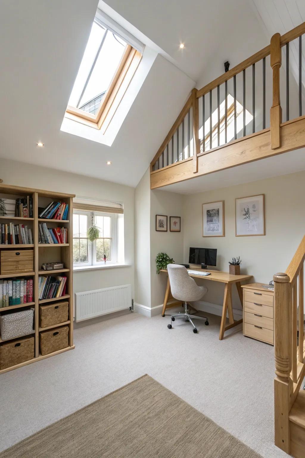 An open arrangement ensures your loft office feels roomy.