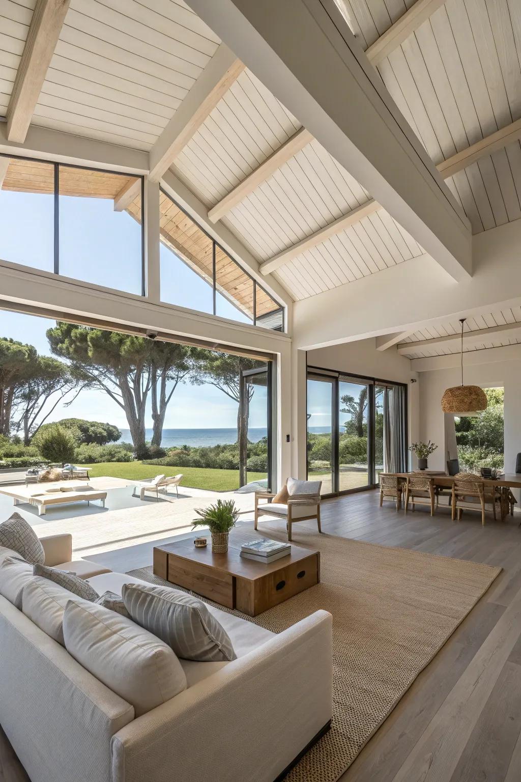 Broad areas with soaring ceilings conjure an inviting mood.