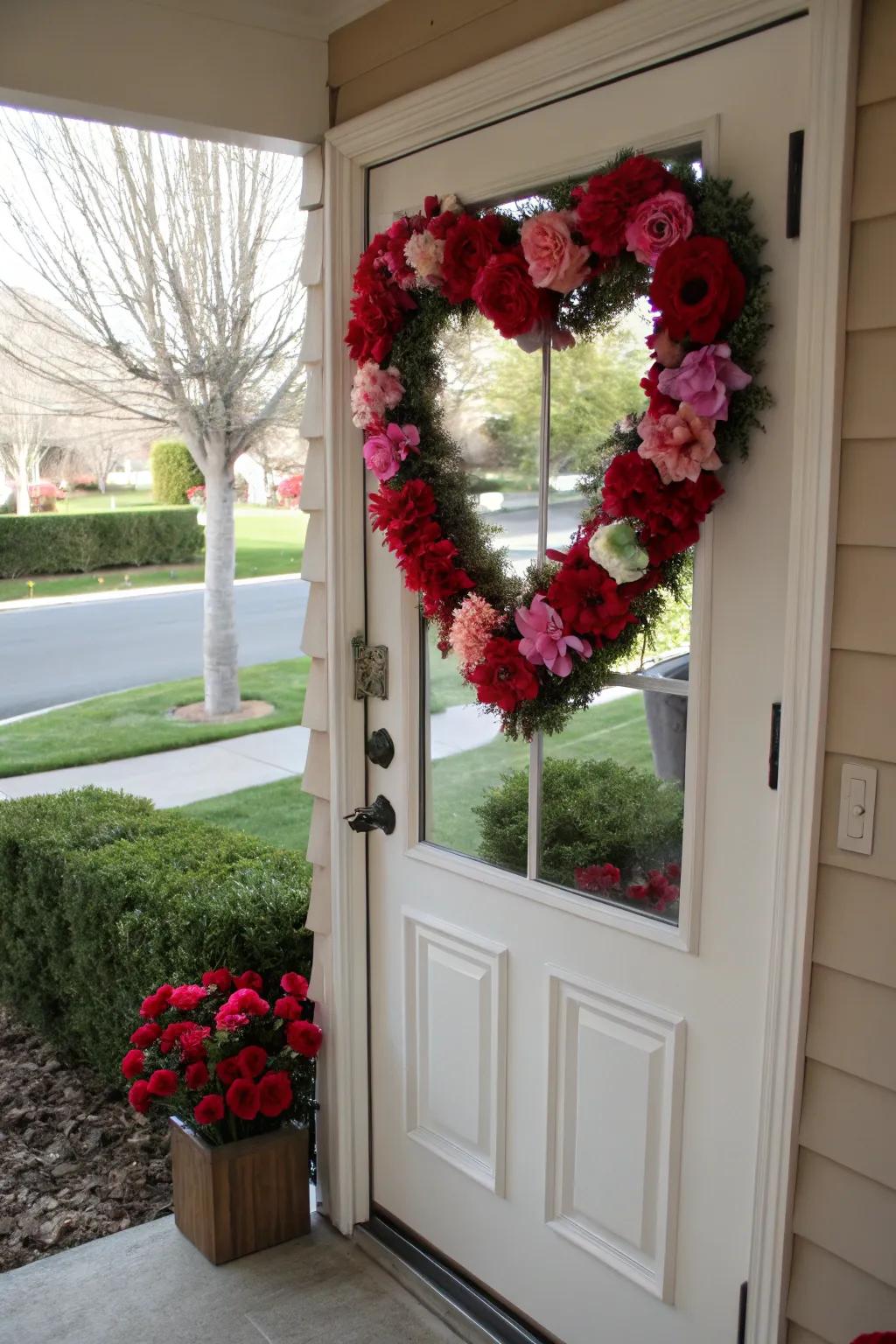 Floral heart garland for a welcoming entry