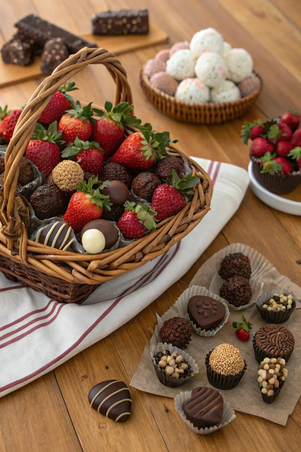 An extravagant chocolate-themed basket, ideal for Valentine's Day.