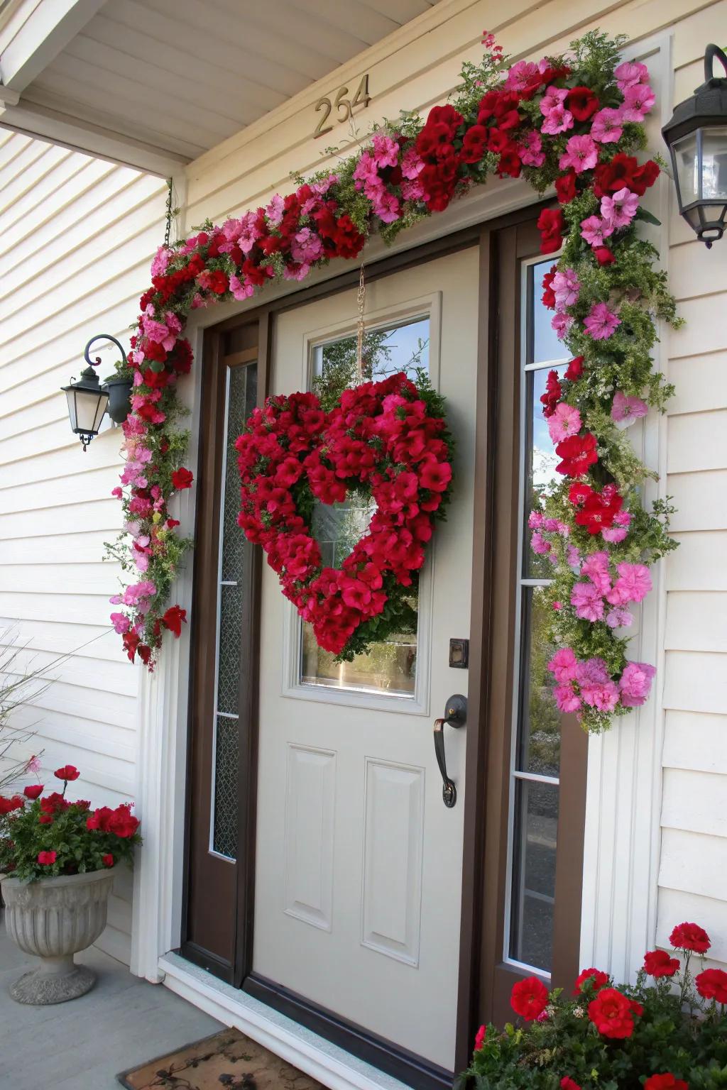 A heart-shaped botanical garland infuses charm into any Valentine's Day entrance.