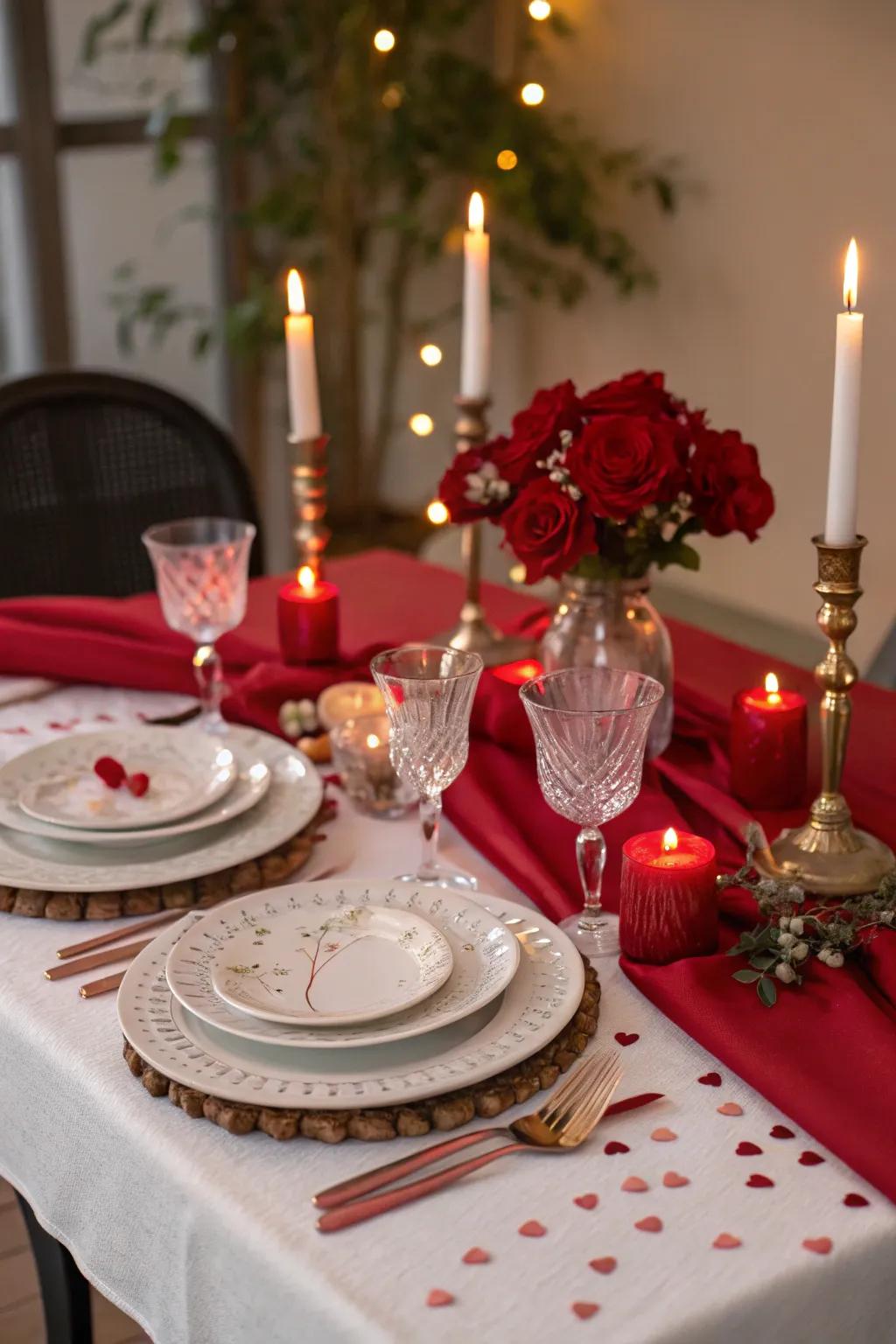 A romantic dinner table setting crafted to perfection for Valentine's Day.
