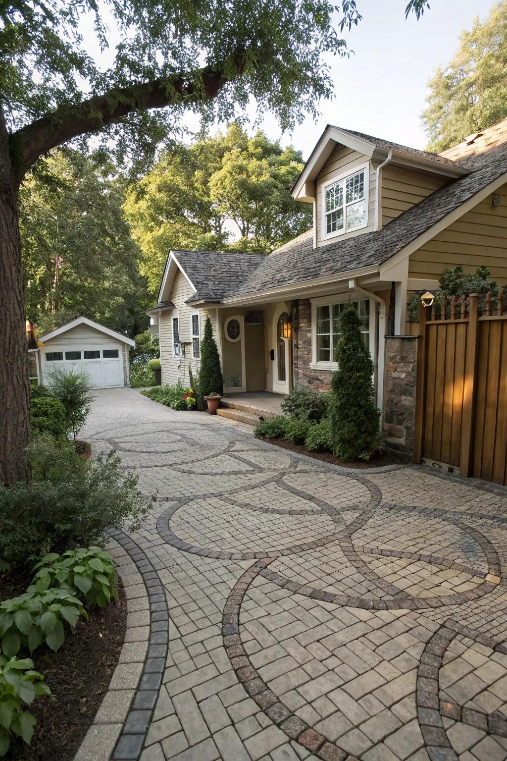 Surface stones fashion a visually enticing and long-lasting driveway facade.