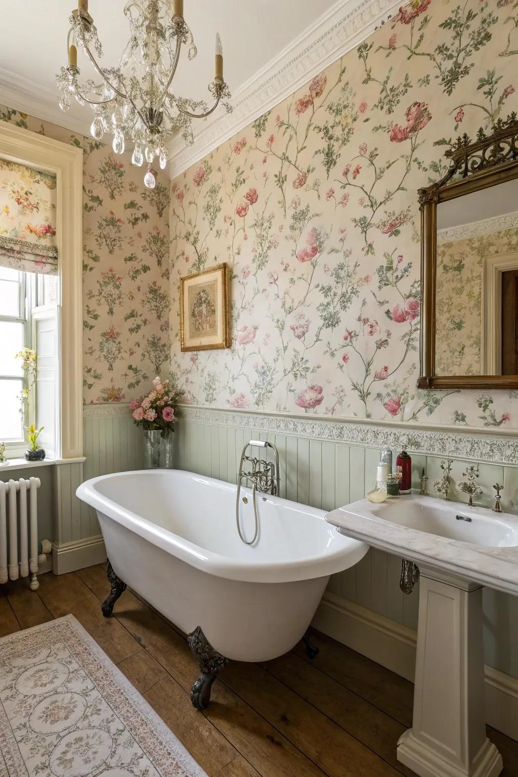The famous footed tub is the central point of a Victorian restroom.