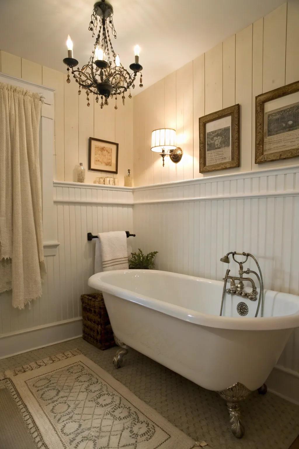 Traditional groovewall wainscoting introduces a timeless detail to every washroom.