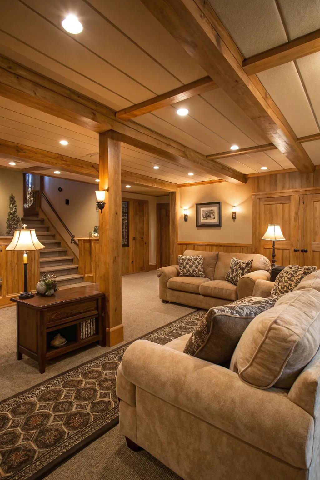A cozy living space with plush seating and warm lighting.