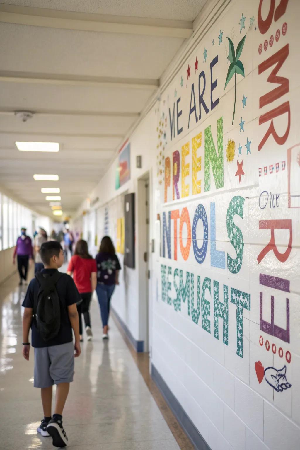 A wall adorned with uplifting quotes, designed to inspire and uplift students as they pass by.