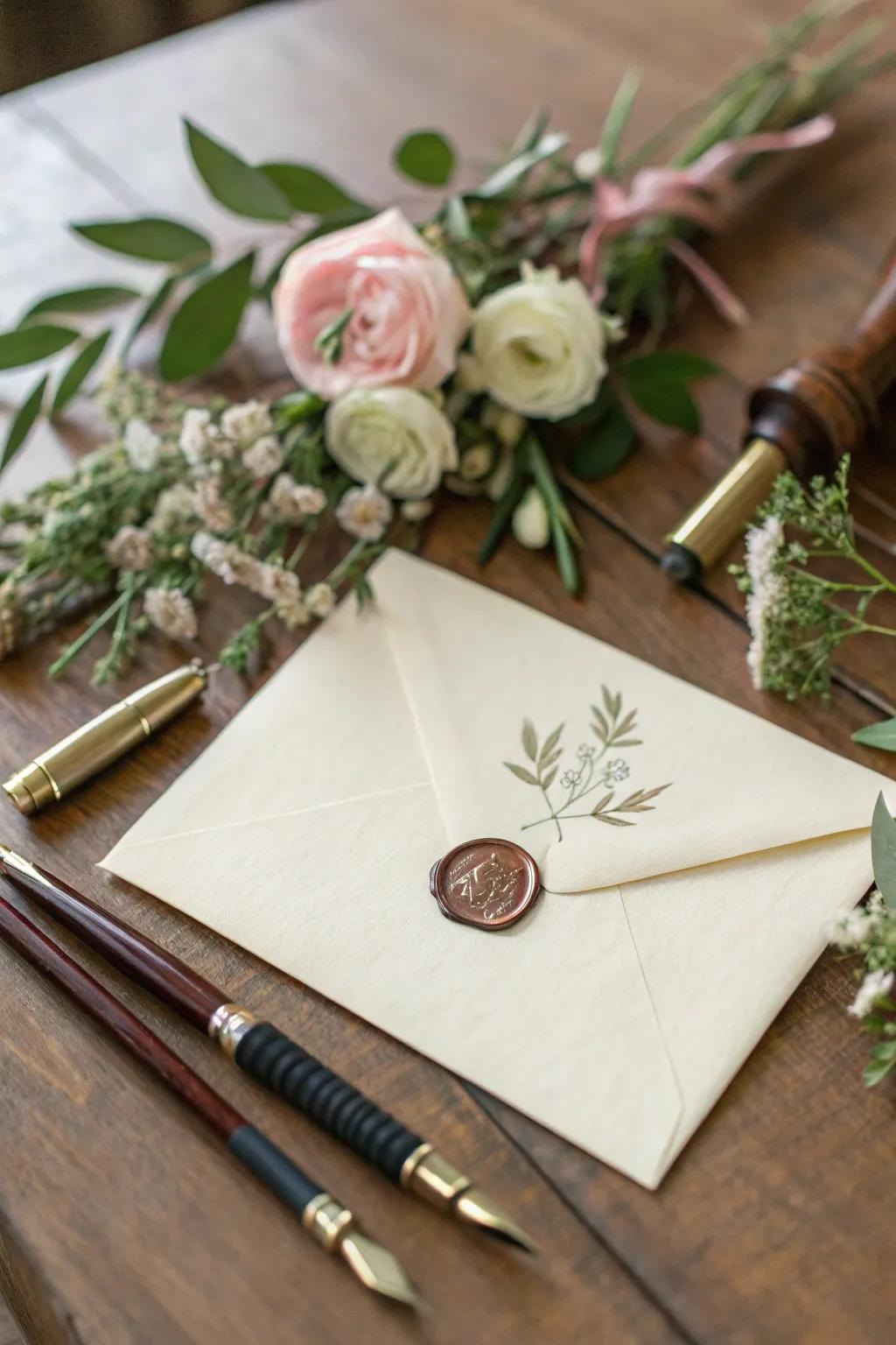 An envelope adorned with a wax seal, enhancing your letters with a personal and elegant touch.