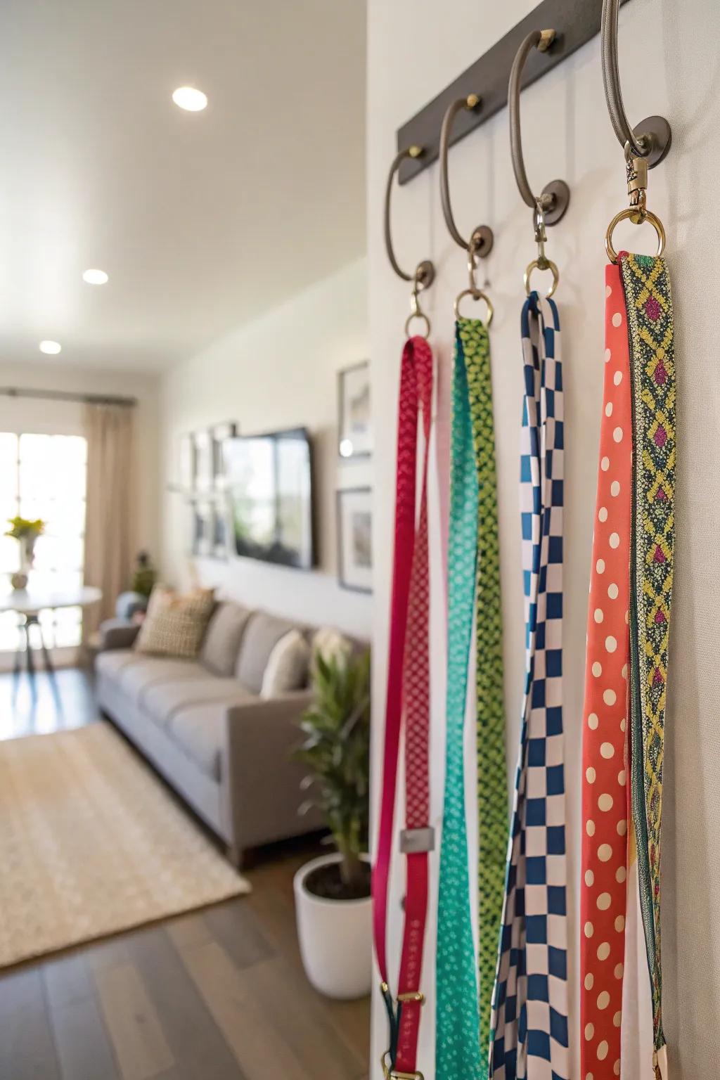 A striking ribbon gallery wall that adds character and personal touch to your home.