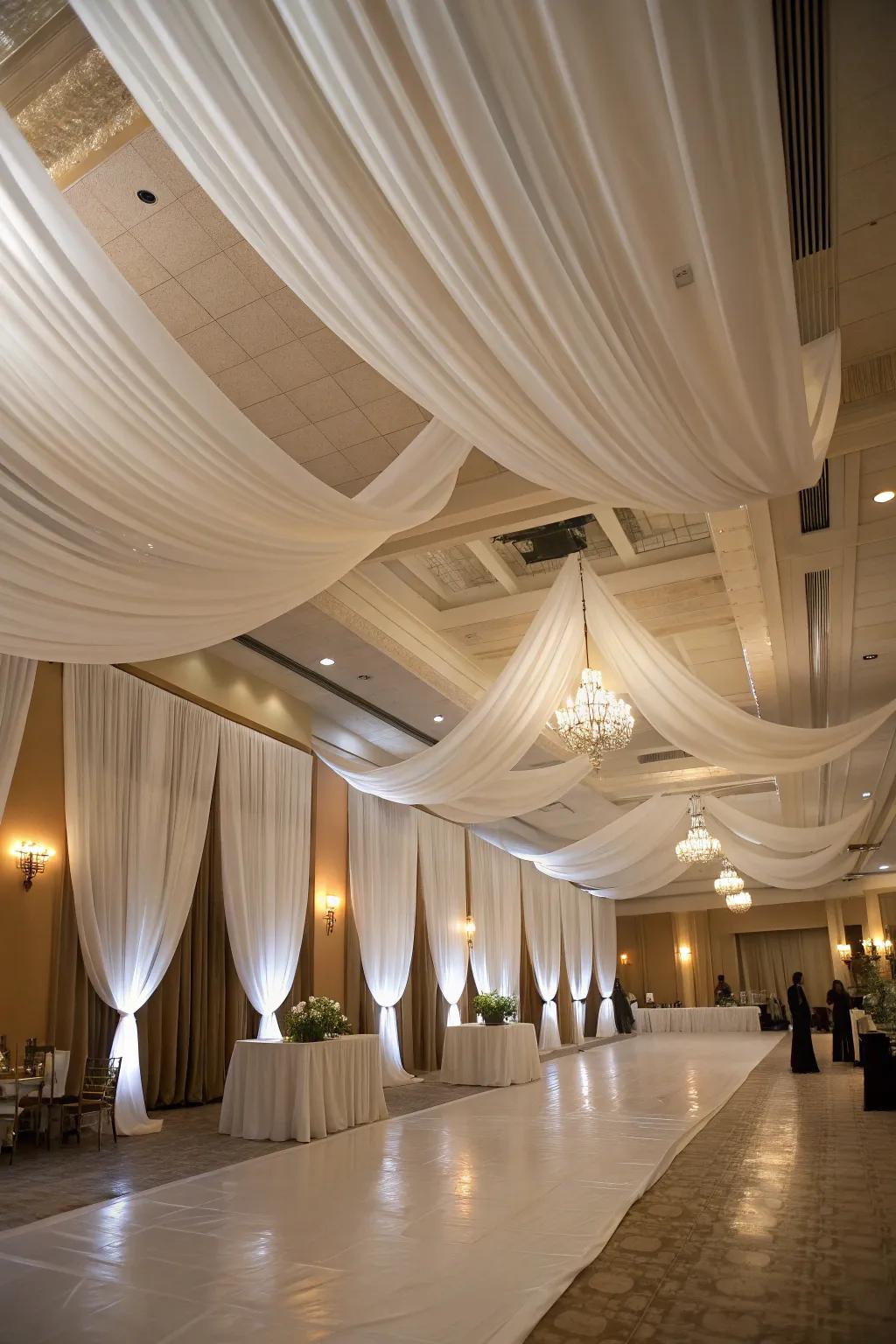 Elegant drapery brings a hint of sentiment and luxury to the wedding location.