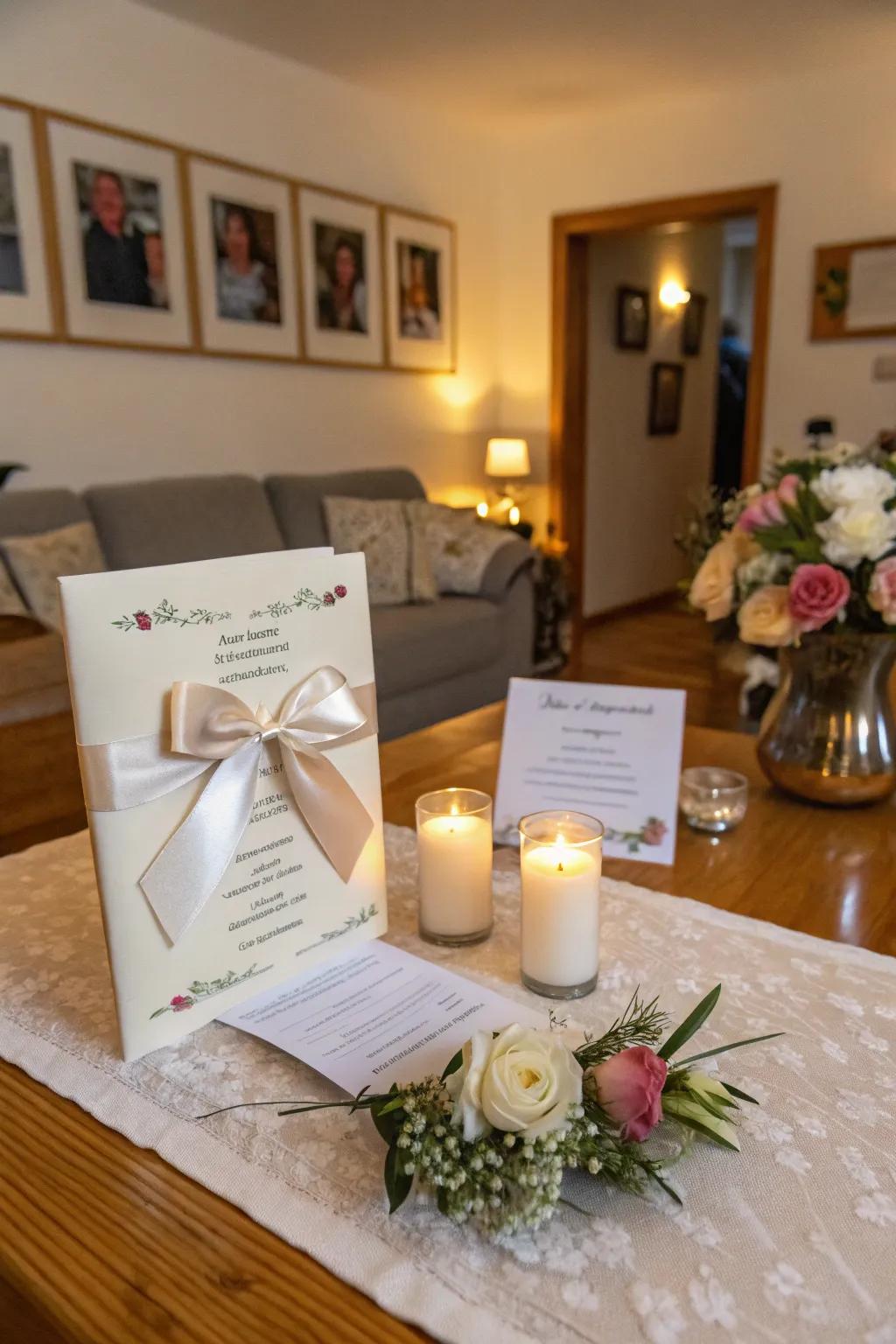 A wedding invitation brought to life with a timeless silk loop.