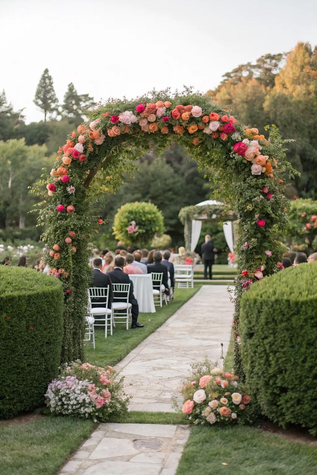 An enchanting garden ceremony immersed in the beauty of nature.
