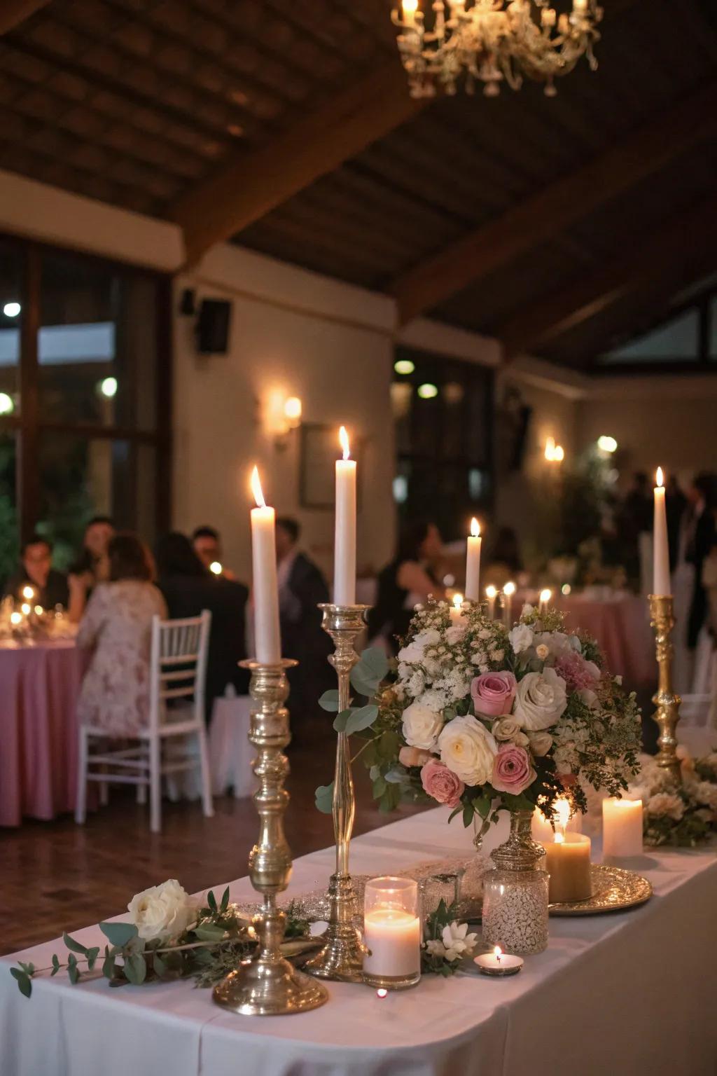 A candlelit tablescape cultivates a personal setting.