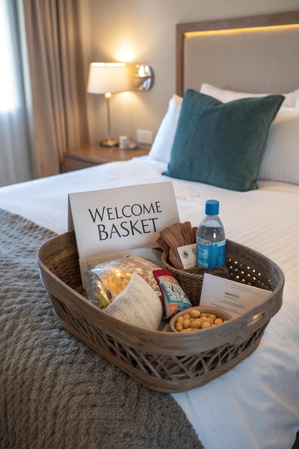 Welcome hamper showcasing a sumptuous wrap designed to keep guests enveloped in warmth and comfort.