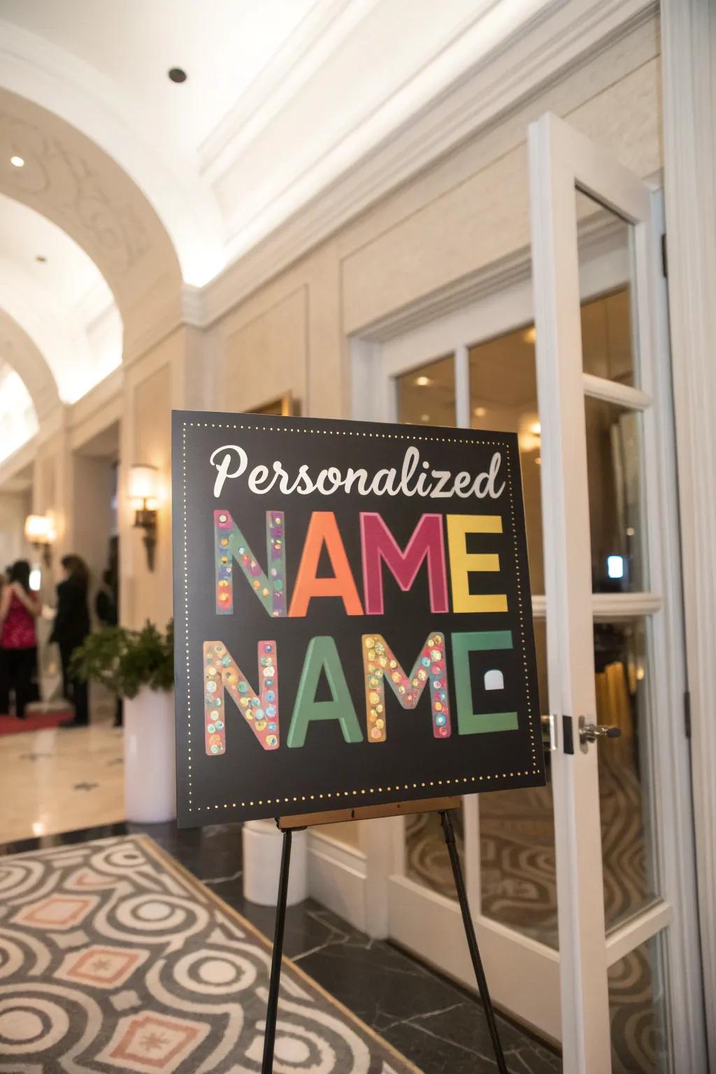 A personalized sign bearing their name crafts a warm reception.