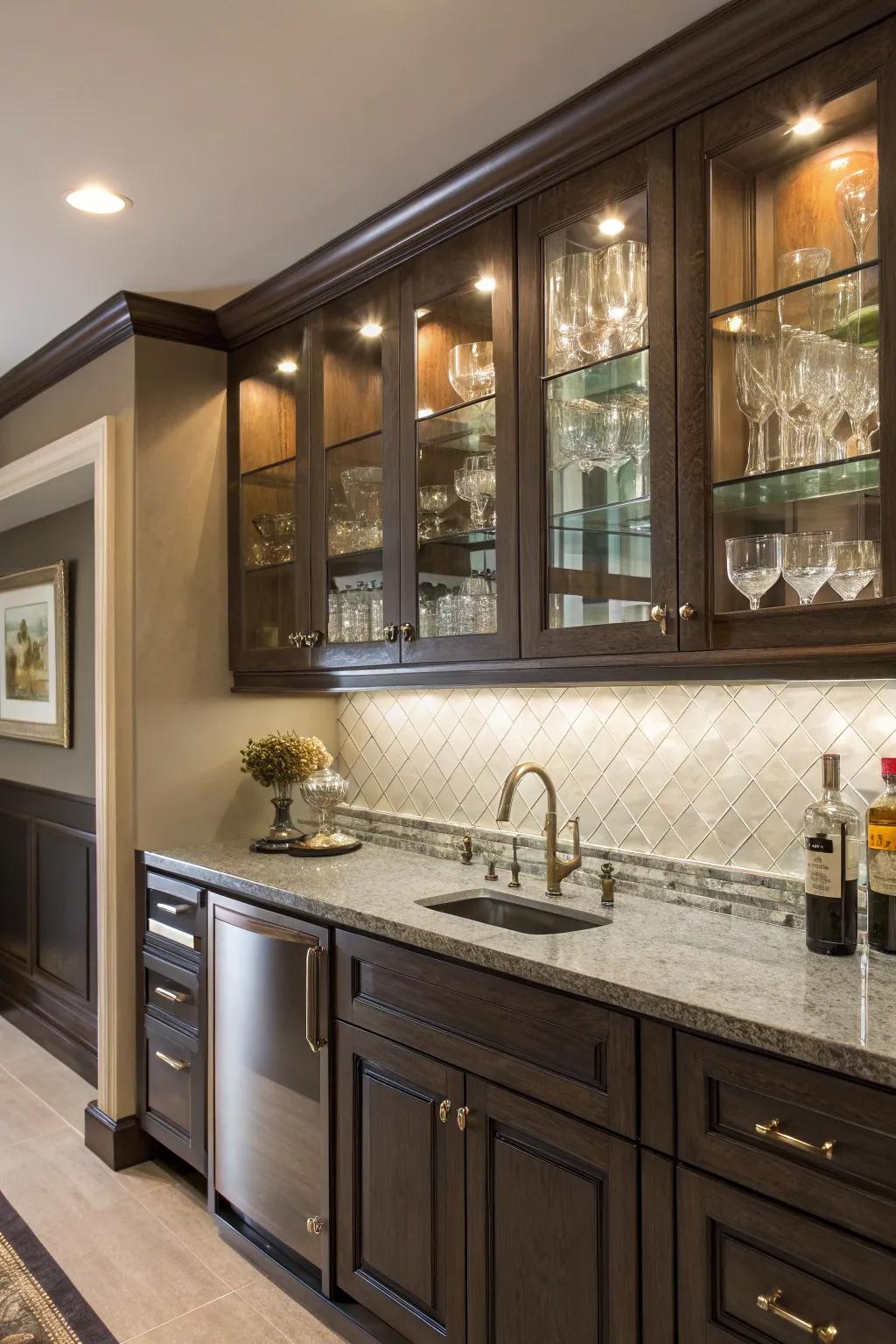 Feature your glassware with stylish upper glass cabinets.