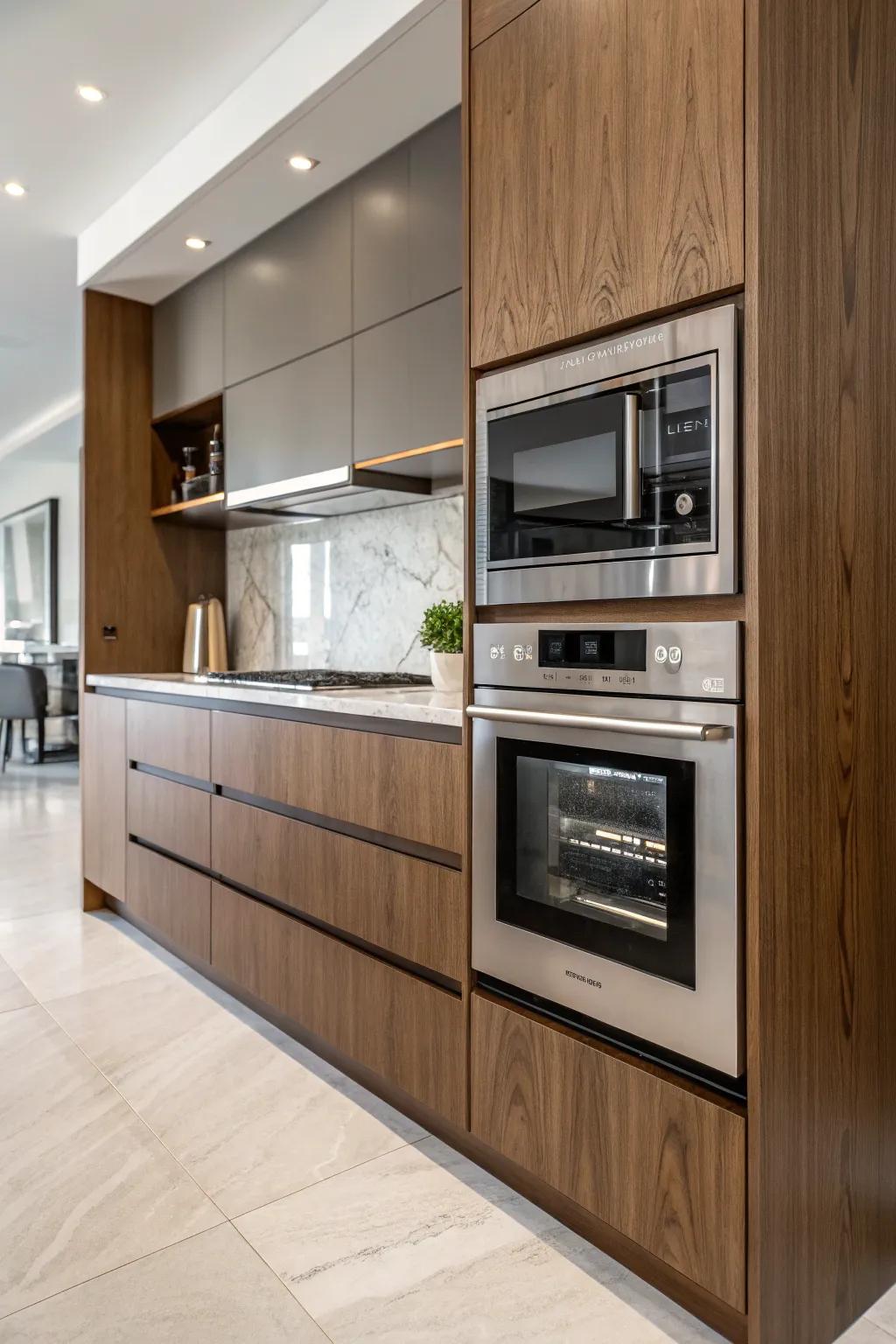 A built-in speed oven contributes to a sleek and refined kitchen ambiance.