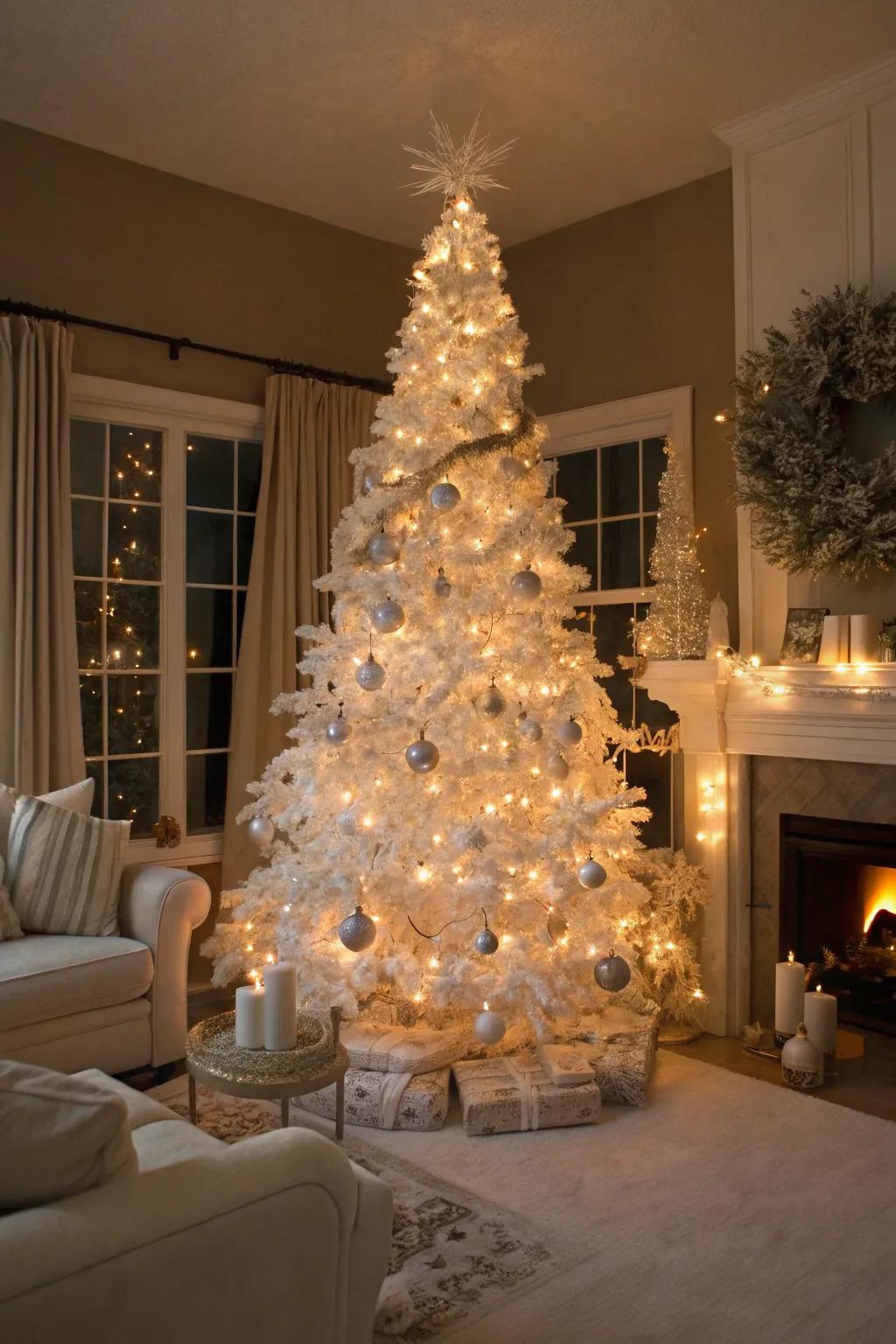 An ivory Christmas fir stands as the quintessence of holiday enchantment.