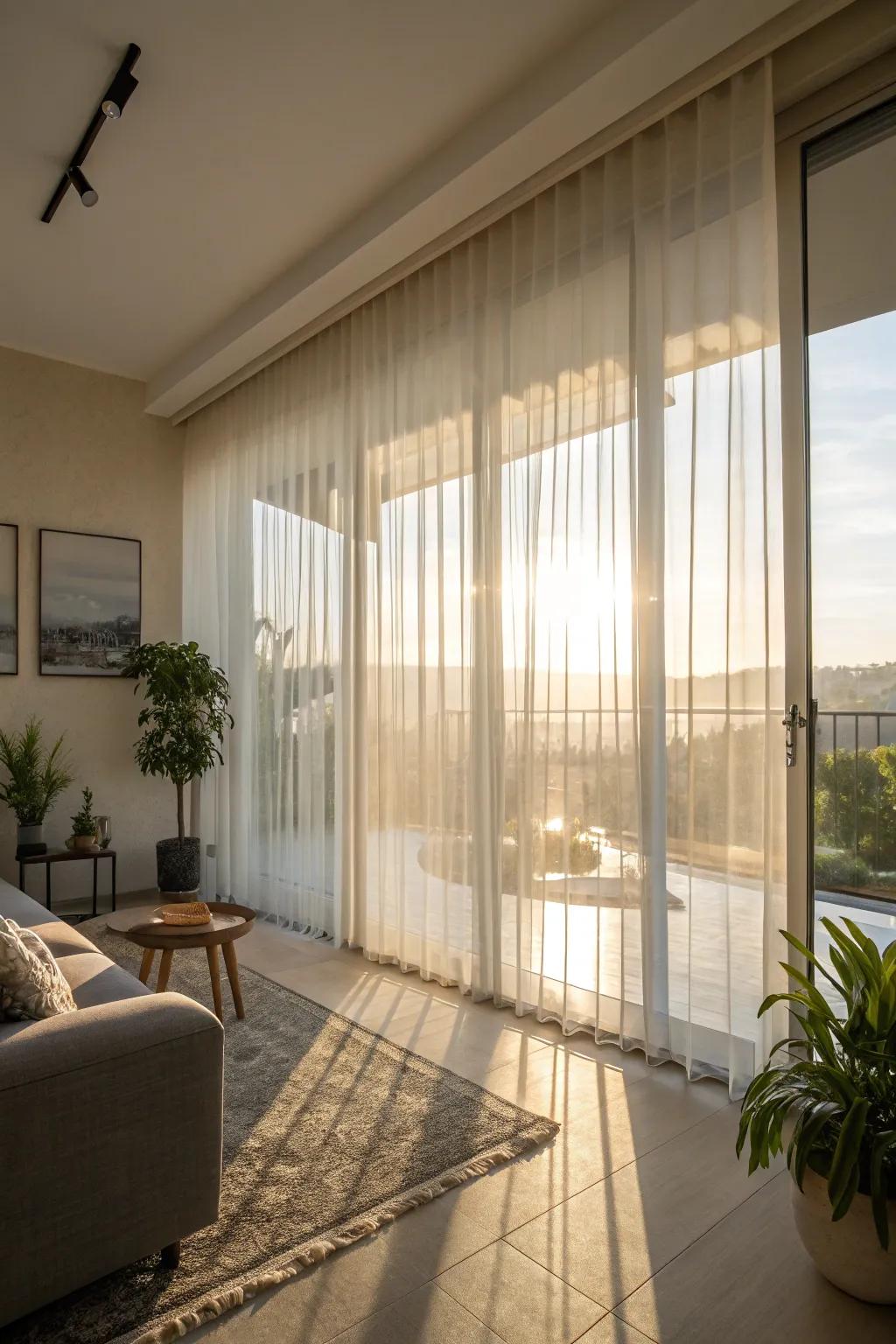 Gossamer vertical veilings impart a subtle and graceful flair.