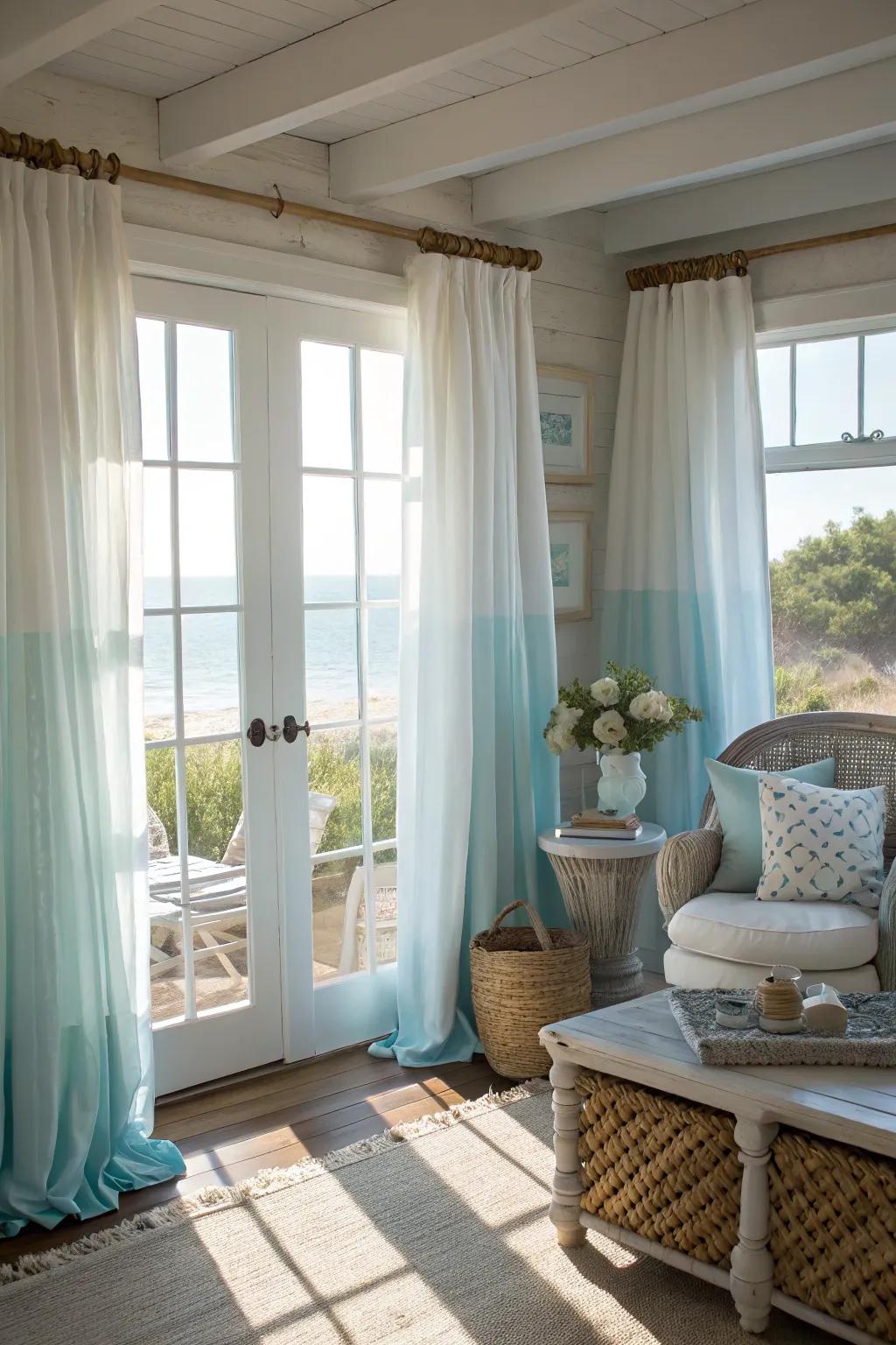 Capture a coastal ambiance with airy, light-toned curtains.