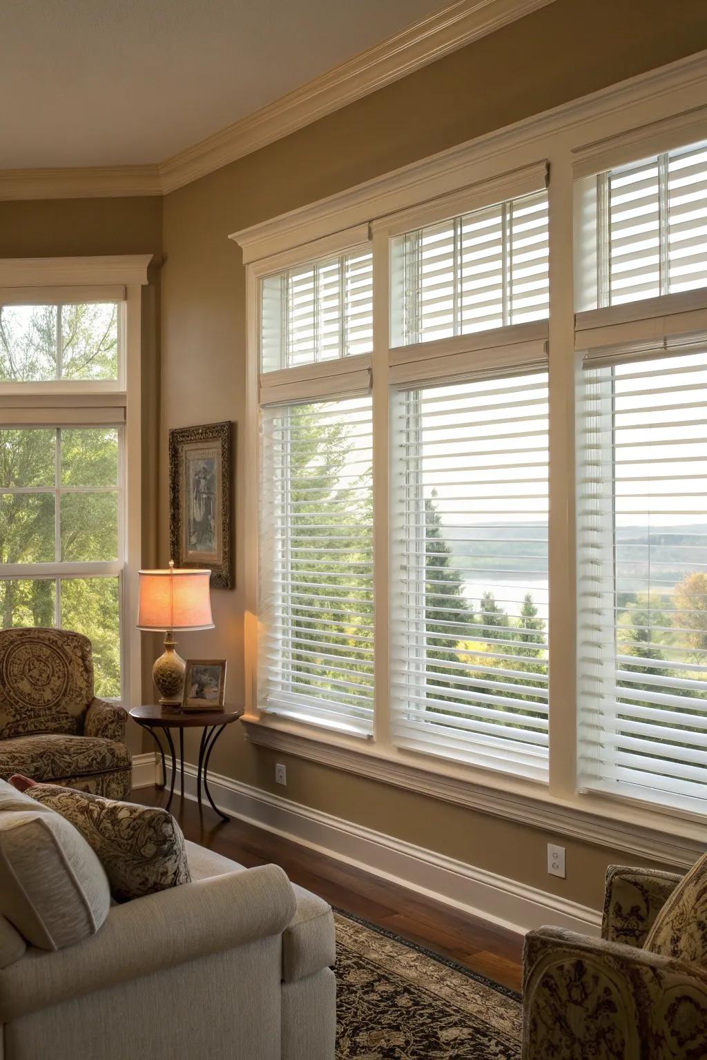 Classic blinds highlight the timeless charm of casement windows.
