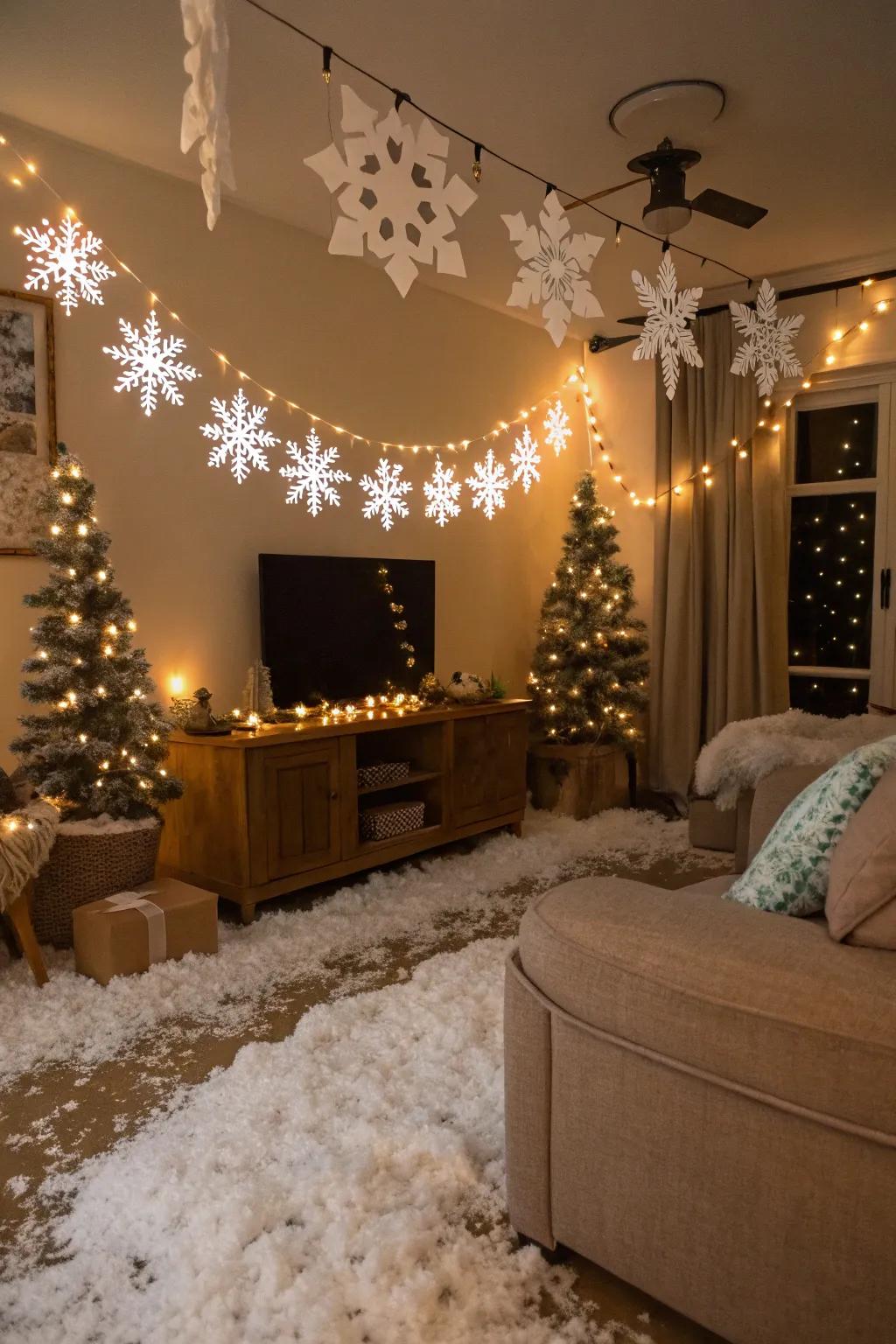 A living room has been turned into an enchanting Winter Wonderland.
