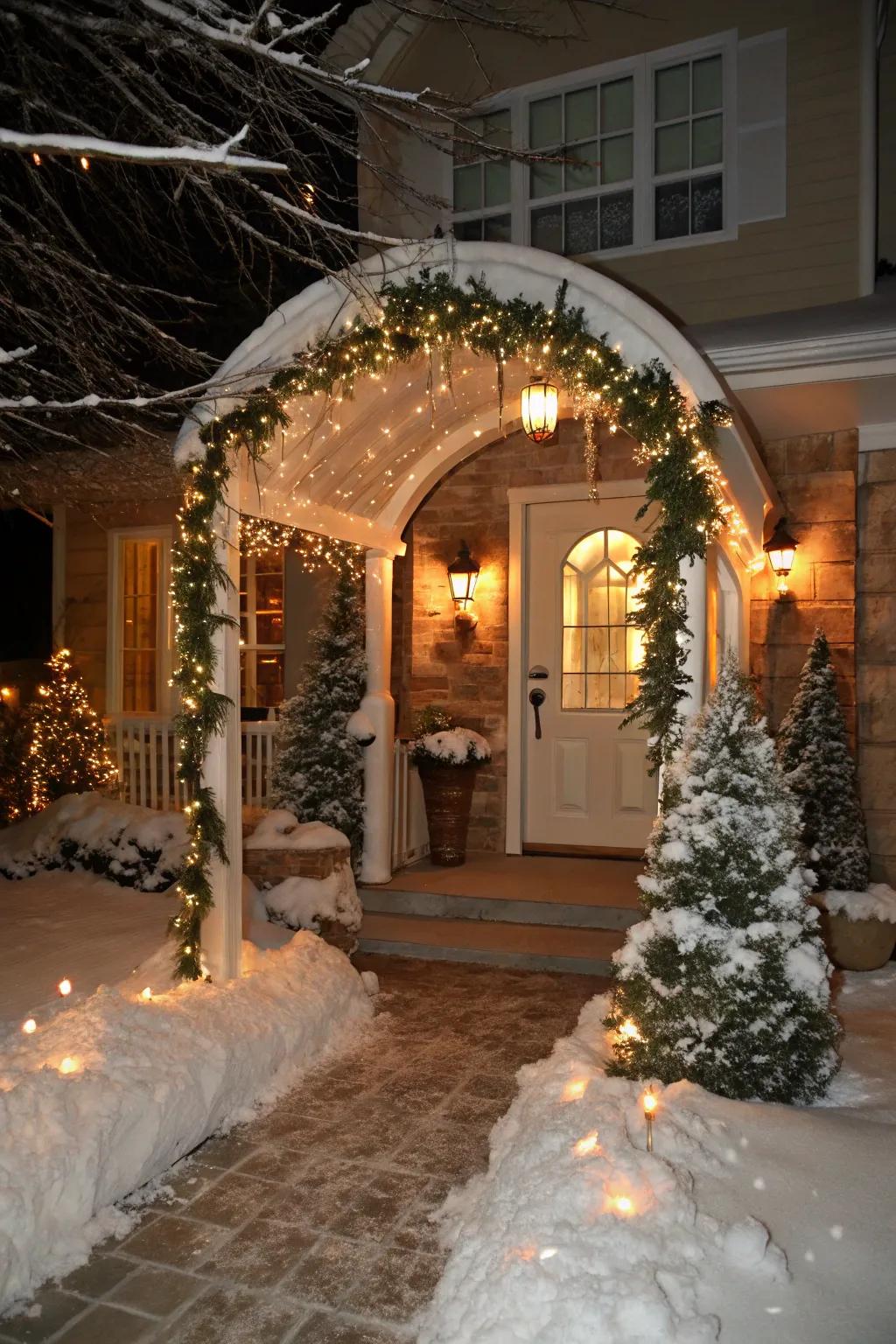 A snowy passage presents a magnificent welcome to your winter wonderland.