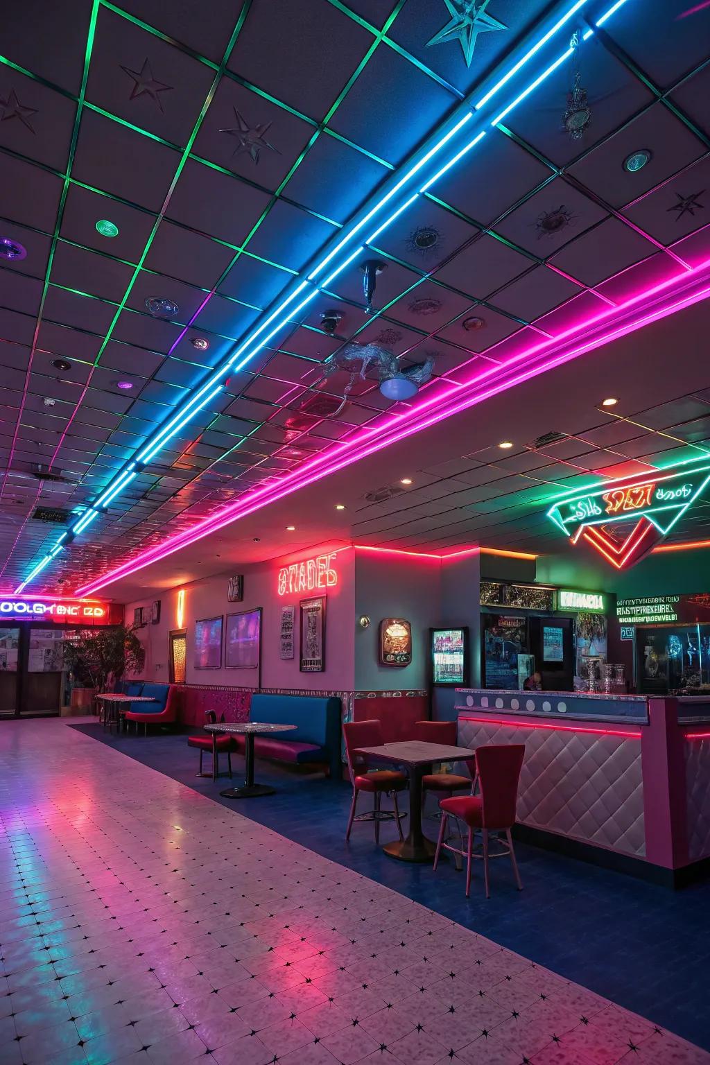 Neon lights establish the ambiance for a quintessential Y2K vibe in any space.