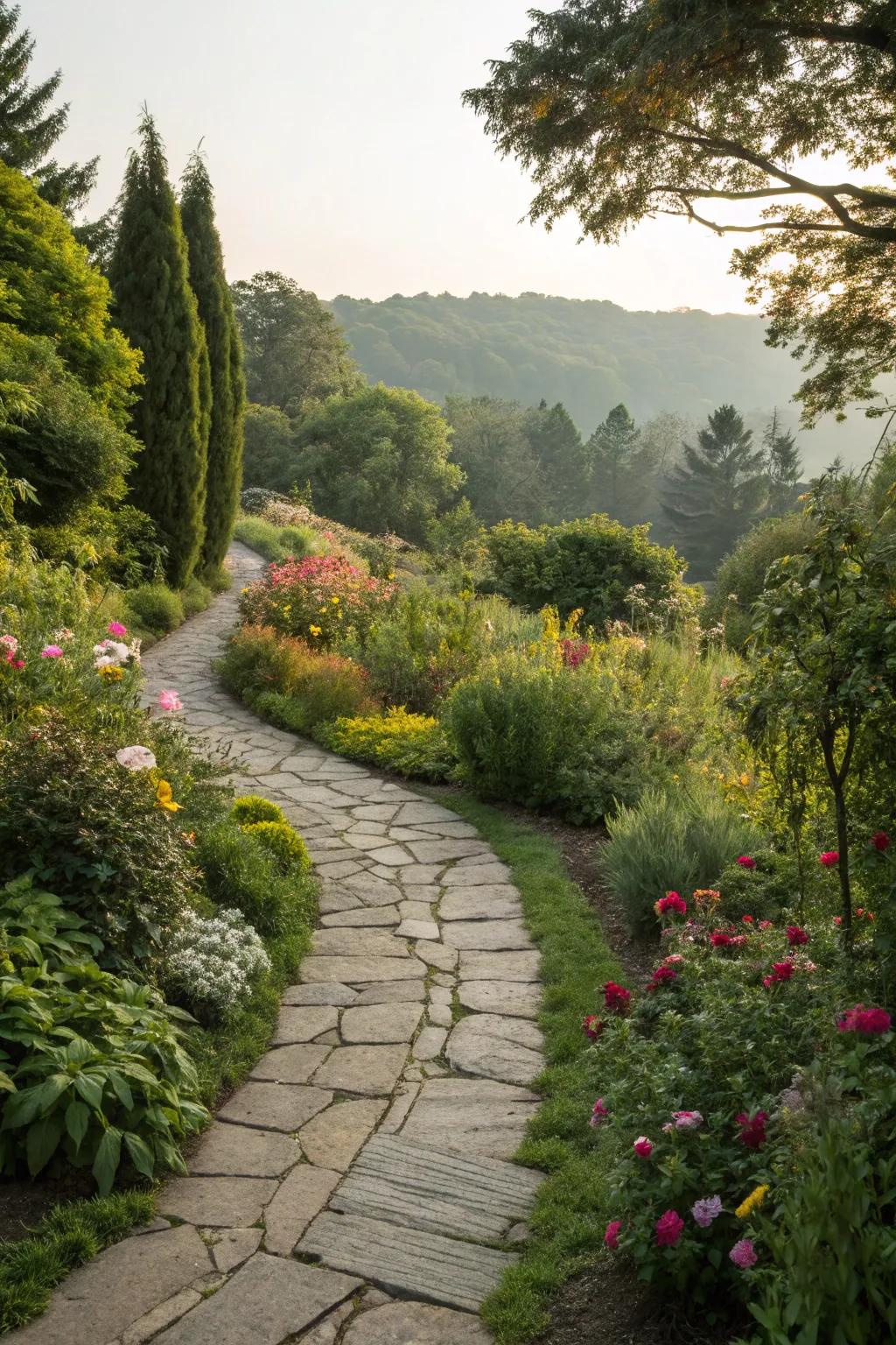 Pebble walkways lead guests through the enchanting aspects of your garden.