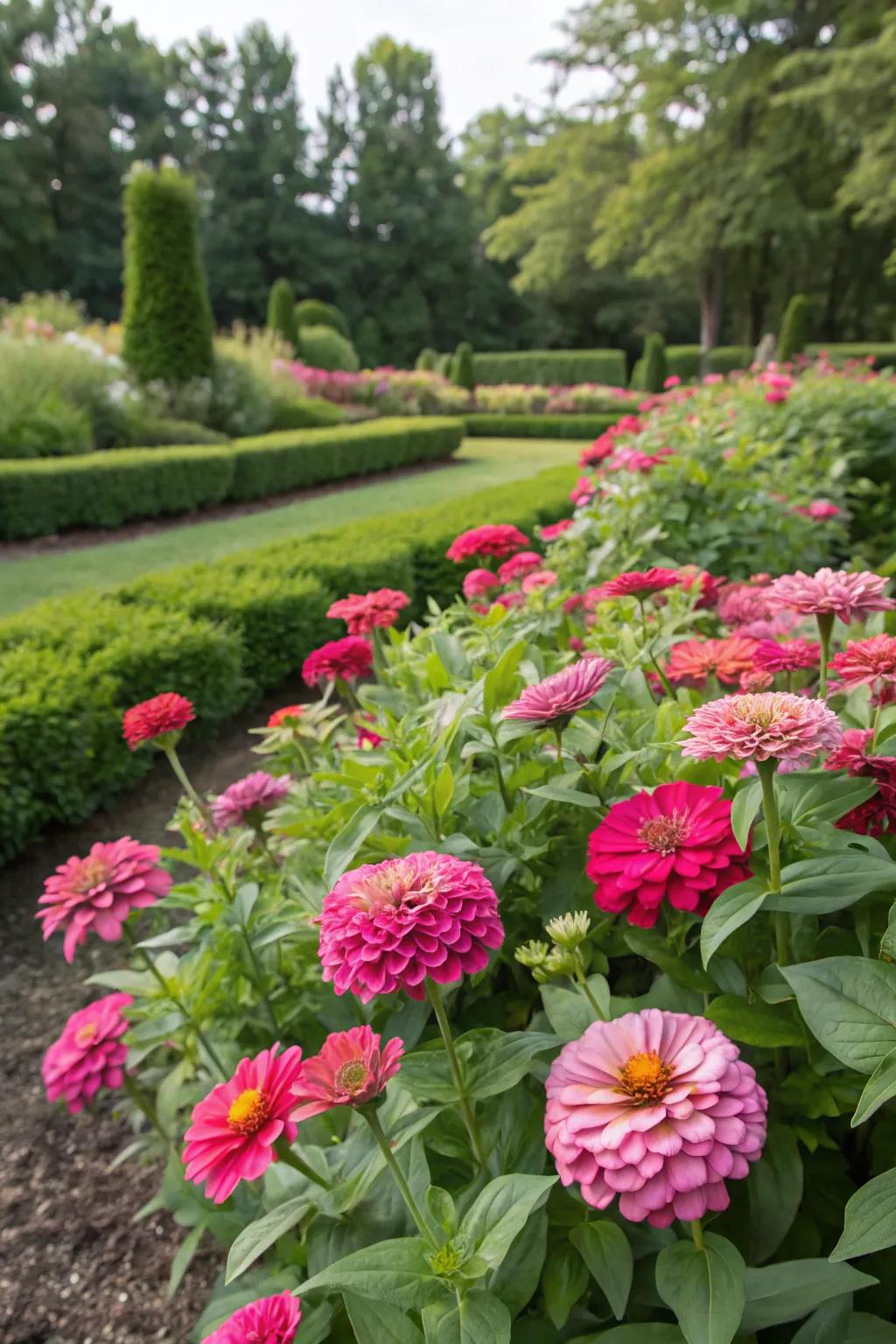A Harmonious Hues pink Glowbloom garden, displaying assorted tones complemented by verdant greenery.