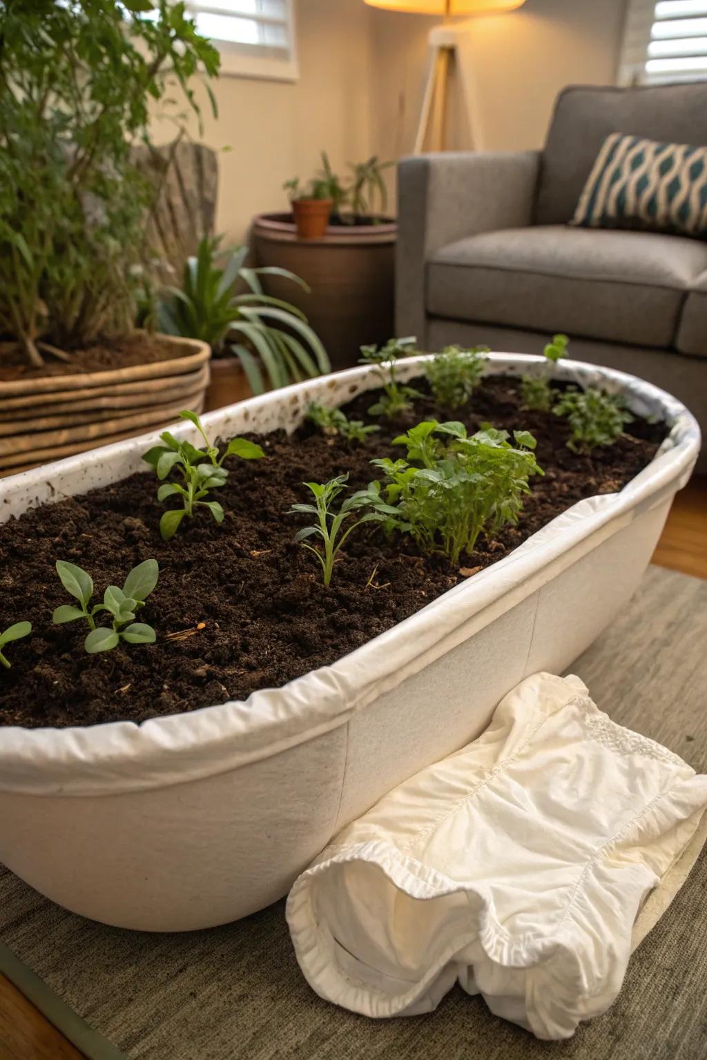 A creative moisture-retention method using a disposable nappy.