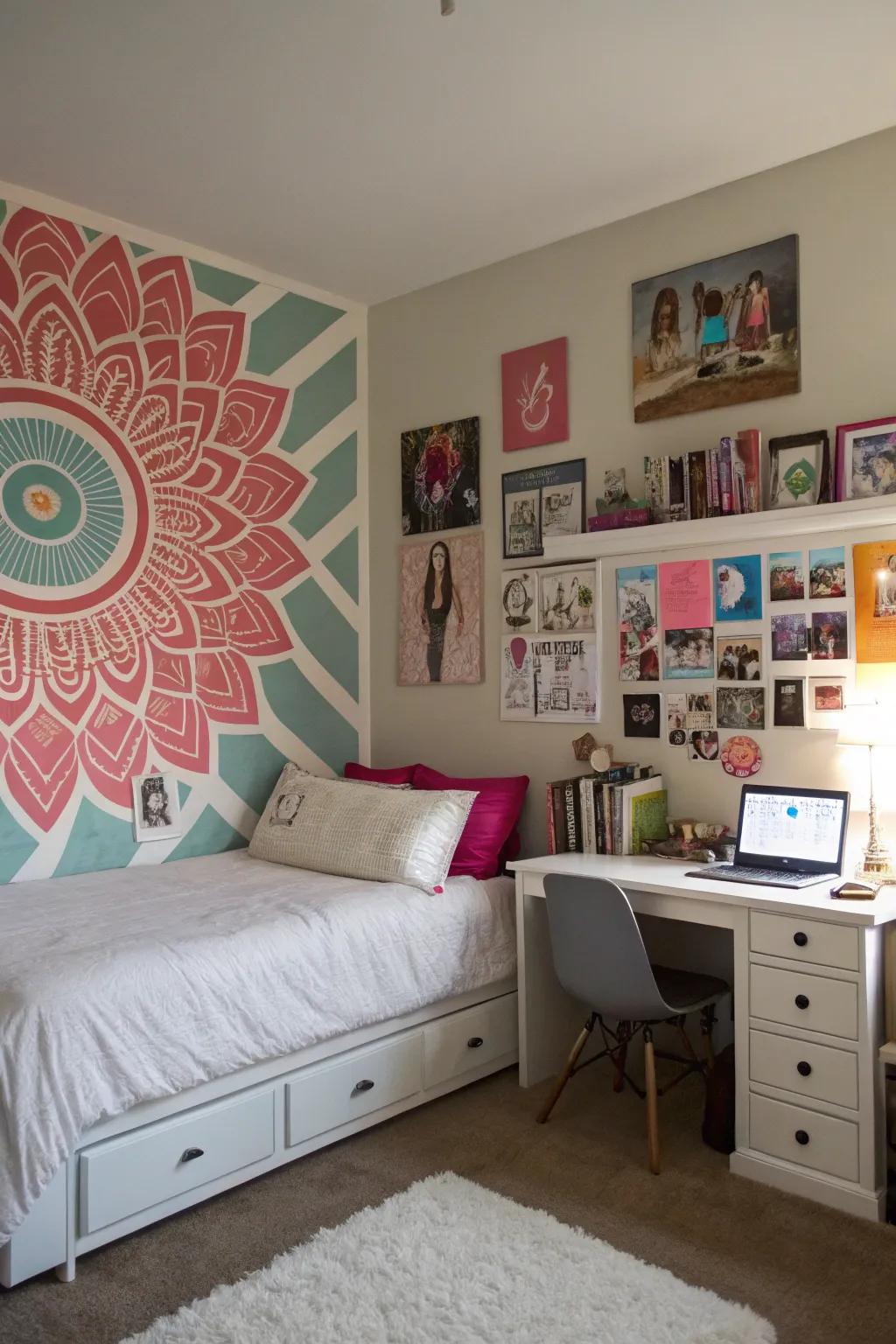 A striking piece of wall art adds drama and style.