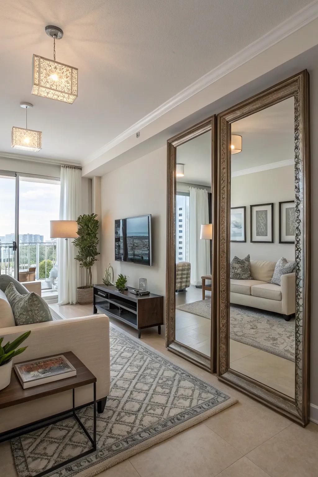 Mirrors can dramatically expand and brighten your lounge area.