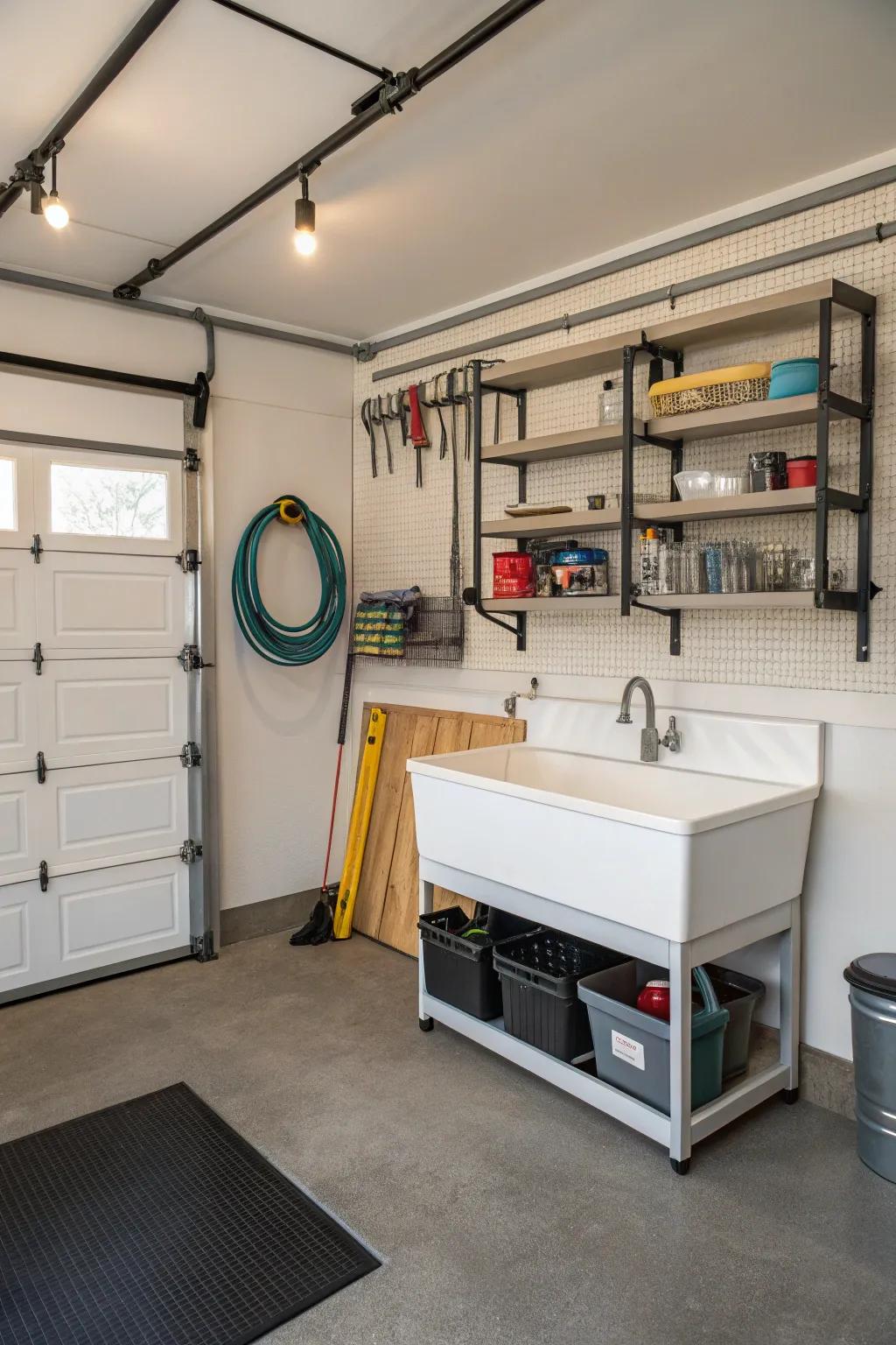 Streamline your cleaning with a service sink in your garage.