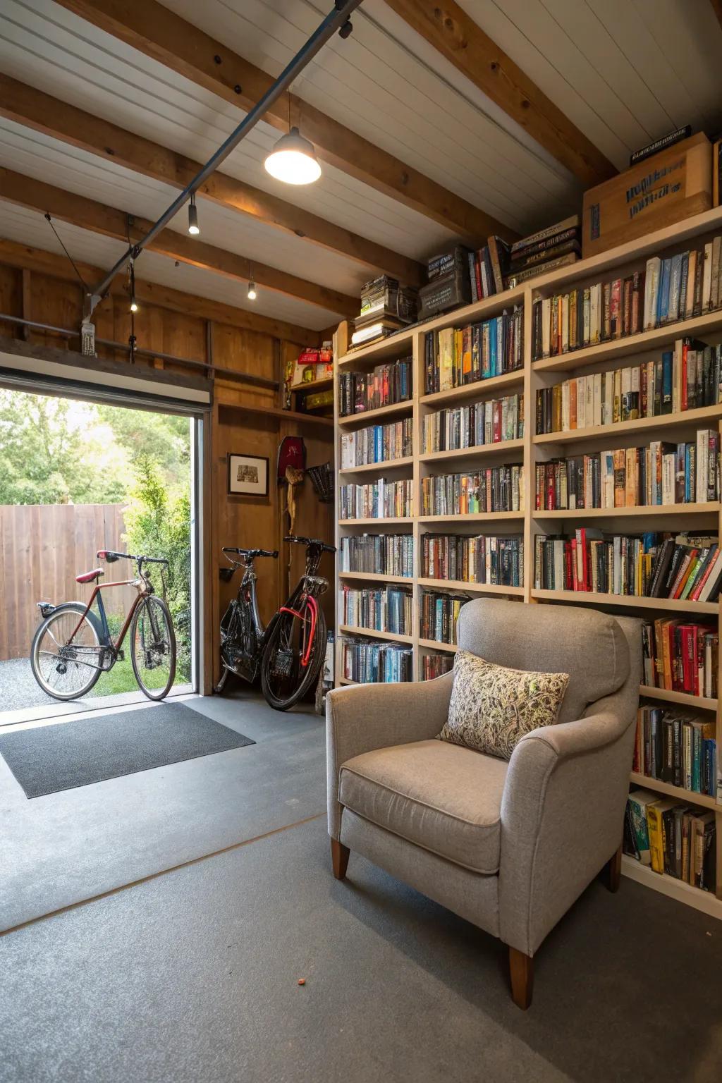 Slip away inside a universe of compositions within a peaceful garage library.