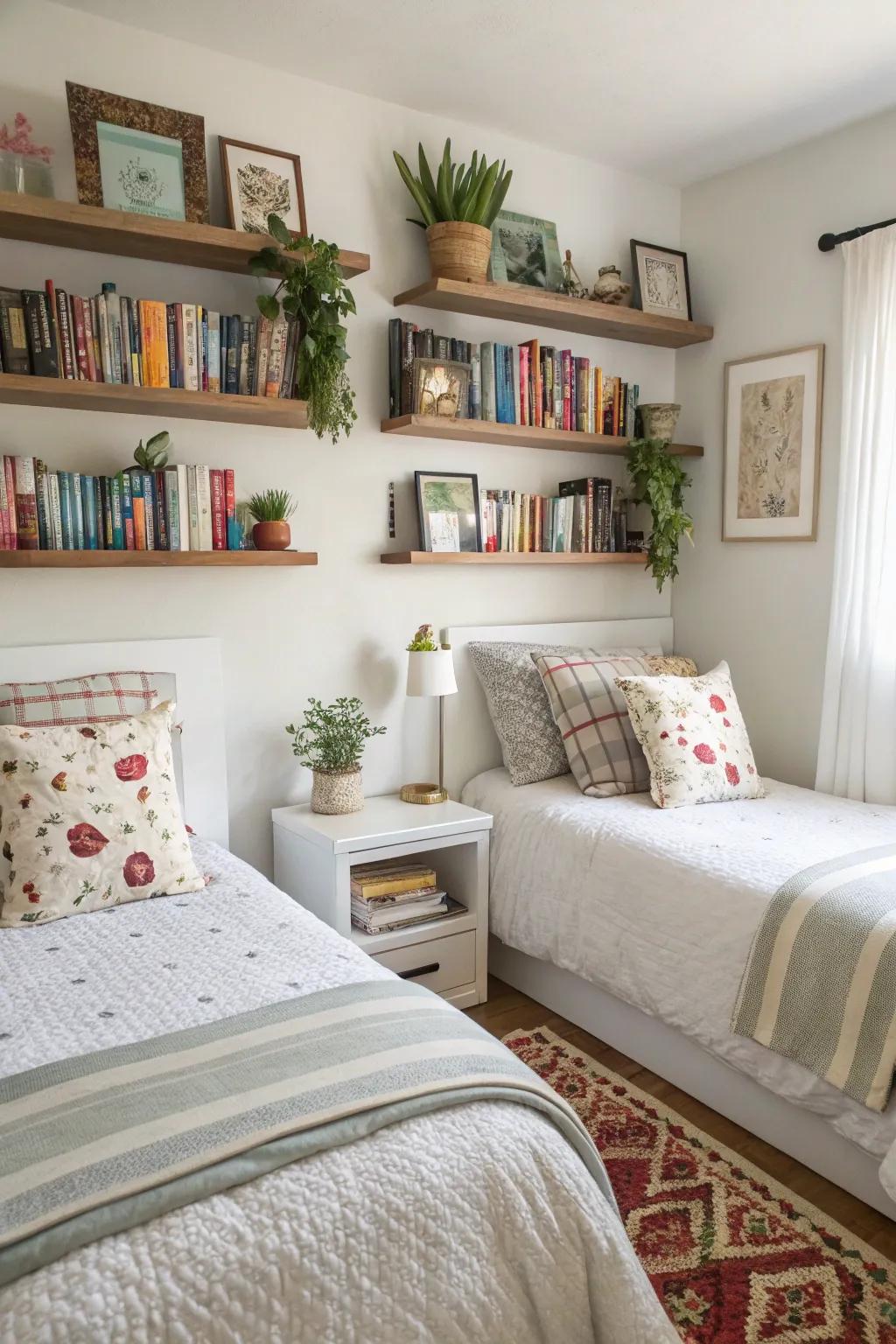 Floating shelves for space-conscious decor.