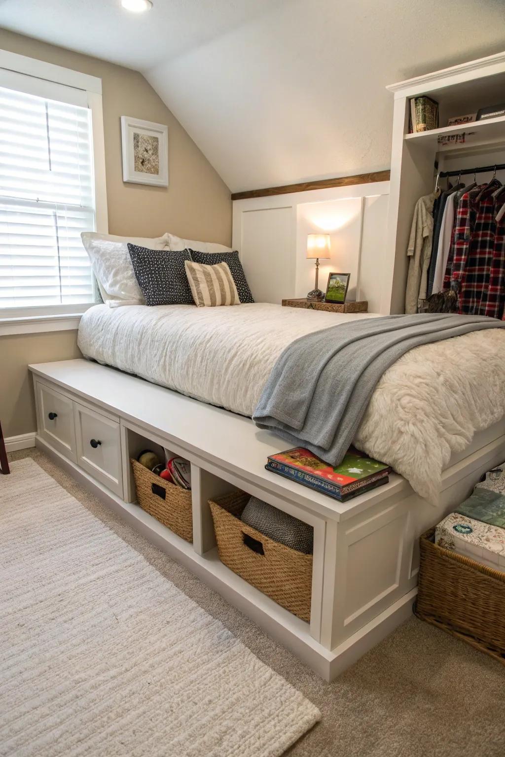 Hidden storage solutions keep clutter at bay.