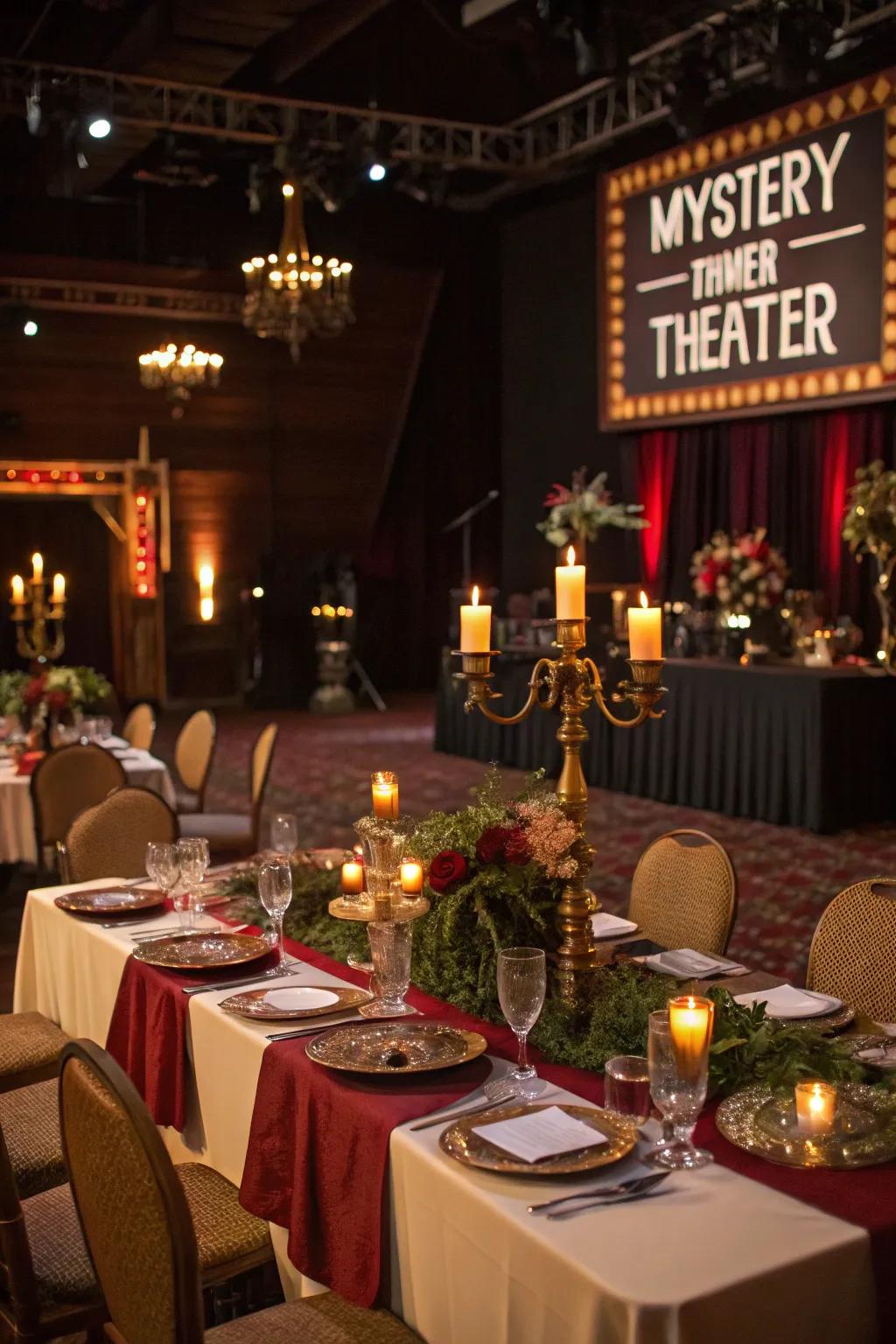 An engaging mystery dinner theater setting perfect for a thrilling celebration.