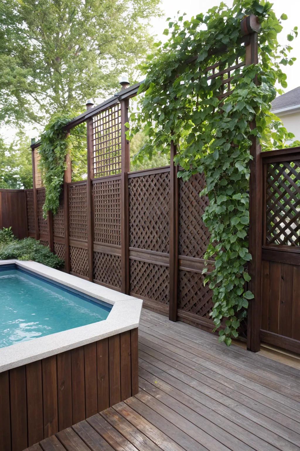 Elevate your poolside retreat with an elegant screen panel, where skillful construction meets nature.