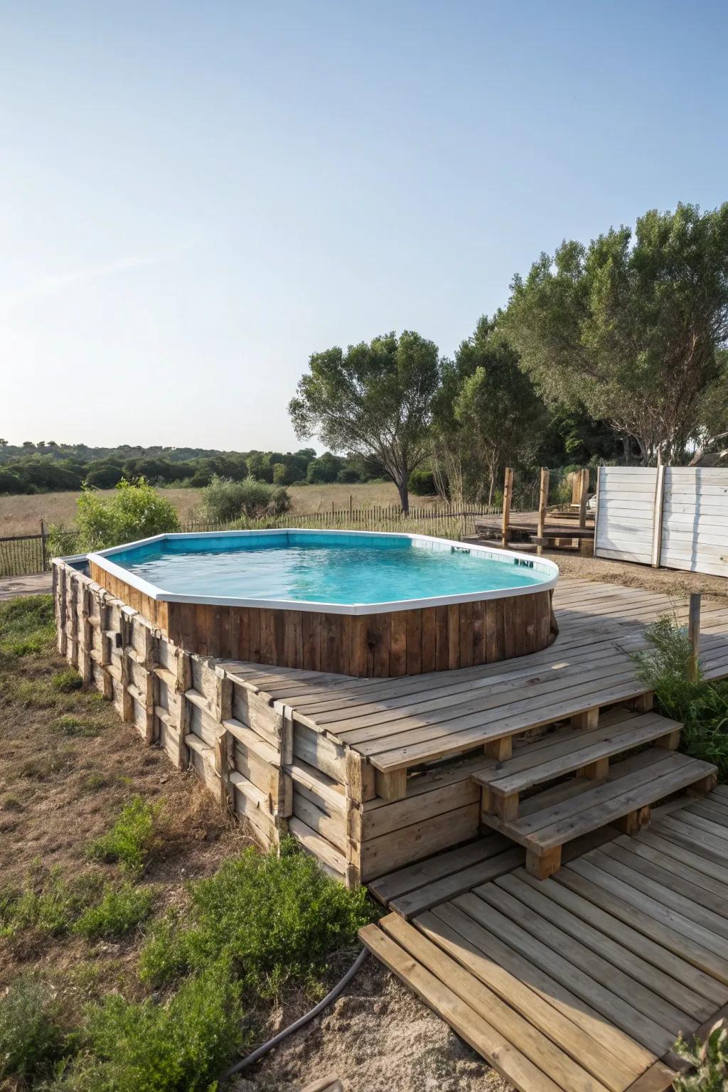 Repurpose pallets for a charming homemade pool deck.