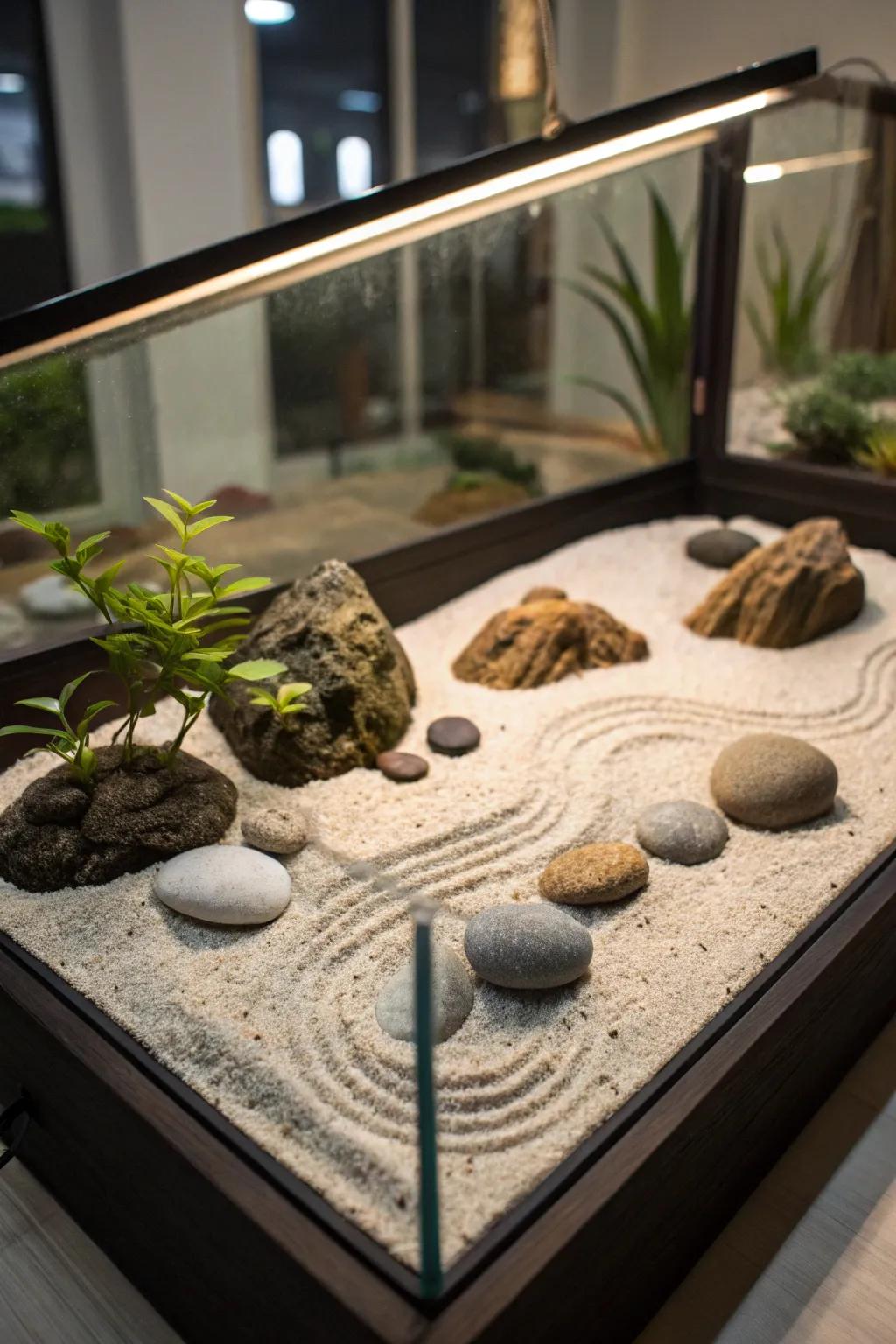 A zen garden aquarium encourages tranquility and peace.