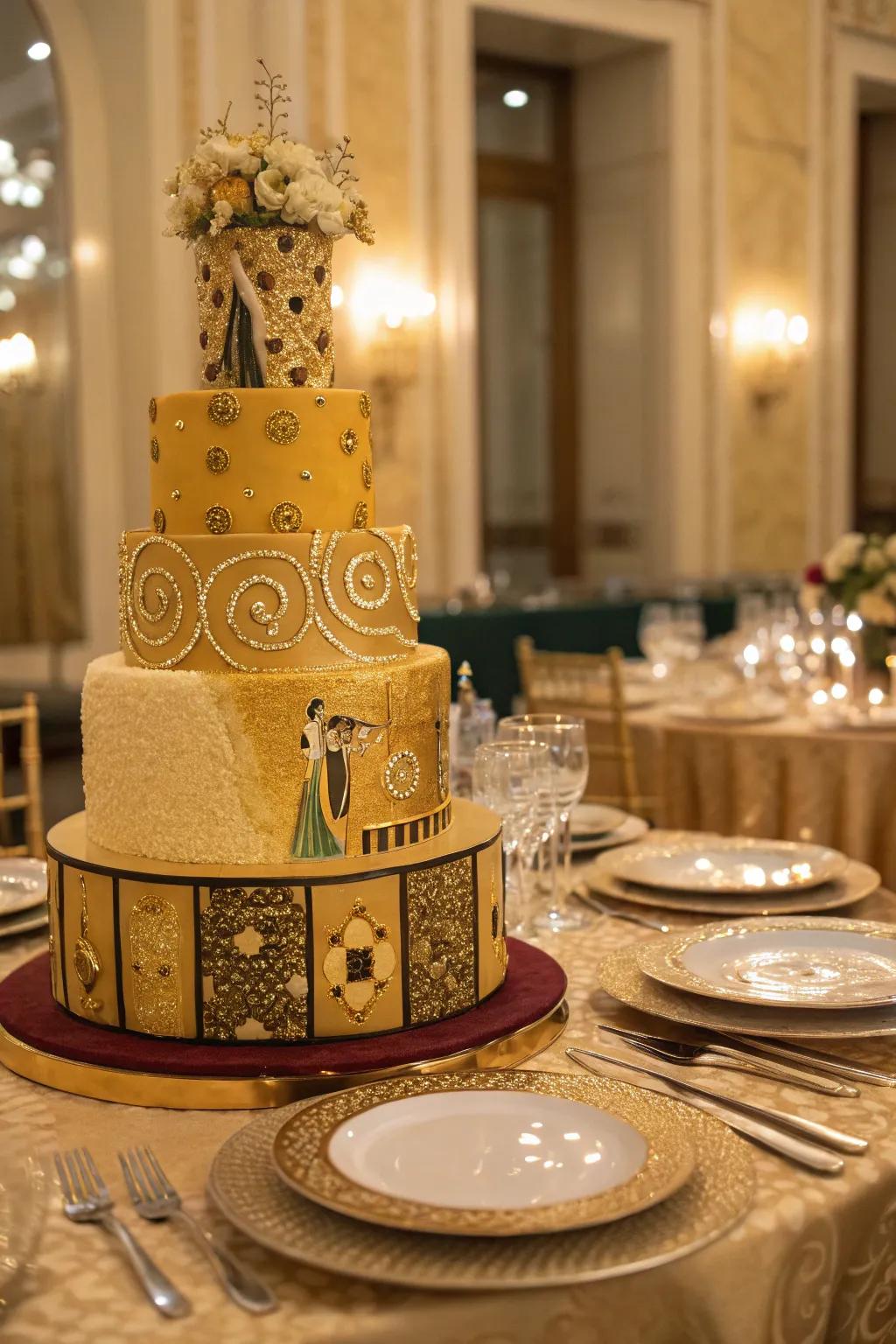 Gustav Klimt's influence adds a touch of luxury to your cake design.