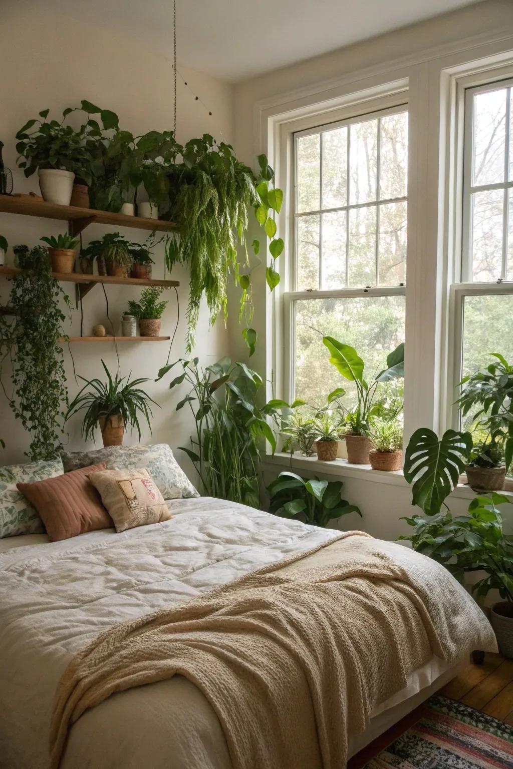 Organic aspects infuse life and tranquility into your artist's bedroom.